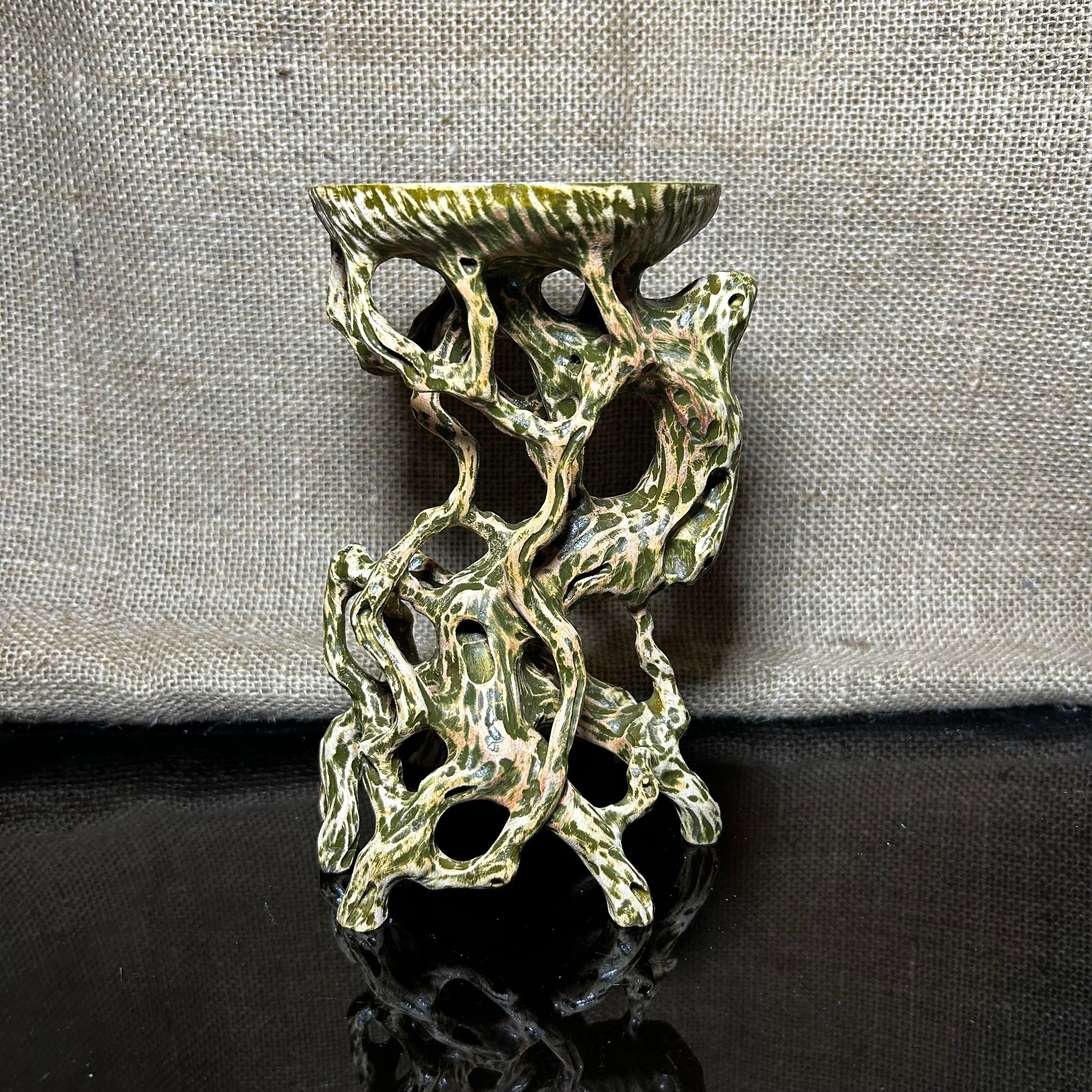 Wood Display Stand, handmade sculpture, bonsai tree pot display, size 7.2"