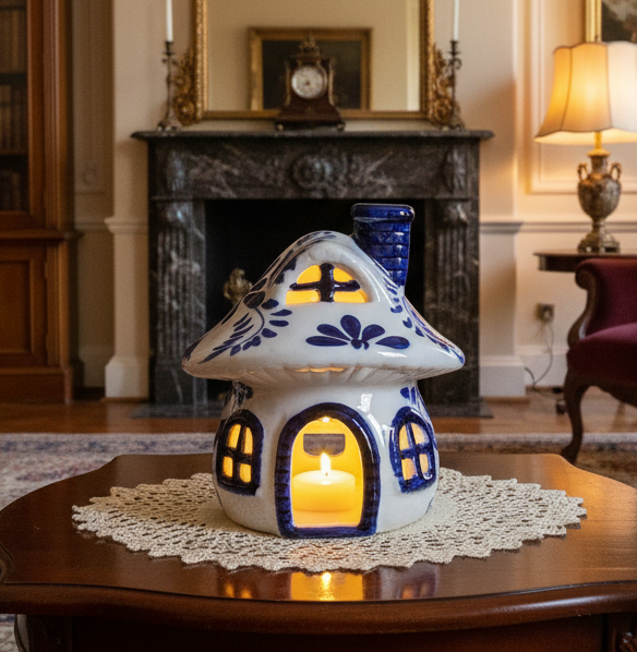 Handmade Ceramic Candle Holder with hand-painted glaze in antique style, gift or home decoration