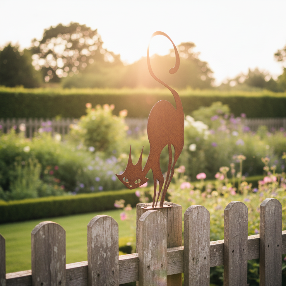 Handmade Rusty Cat Fence Art: Charming Metal Silhouettes for Your Garden, Garden Decor, Halloween Decor