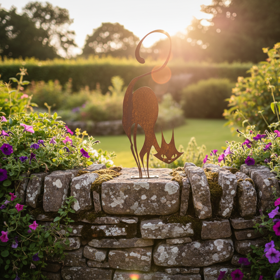Handmade Rusty Cat Fence Art: Charming Metal Silhouettes for Your Garden, Garden Decor, Halloween Decor