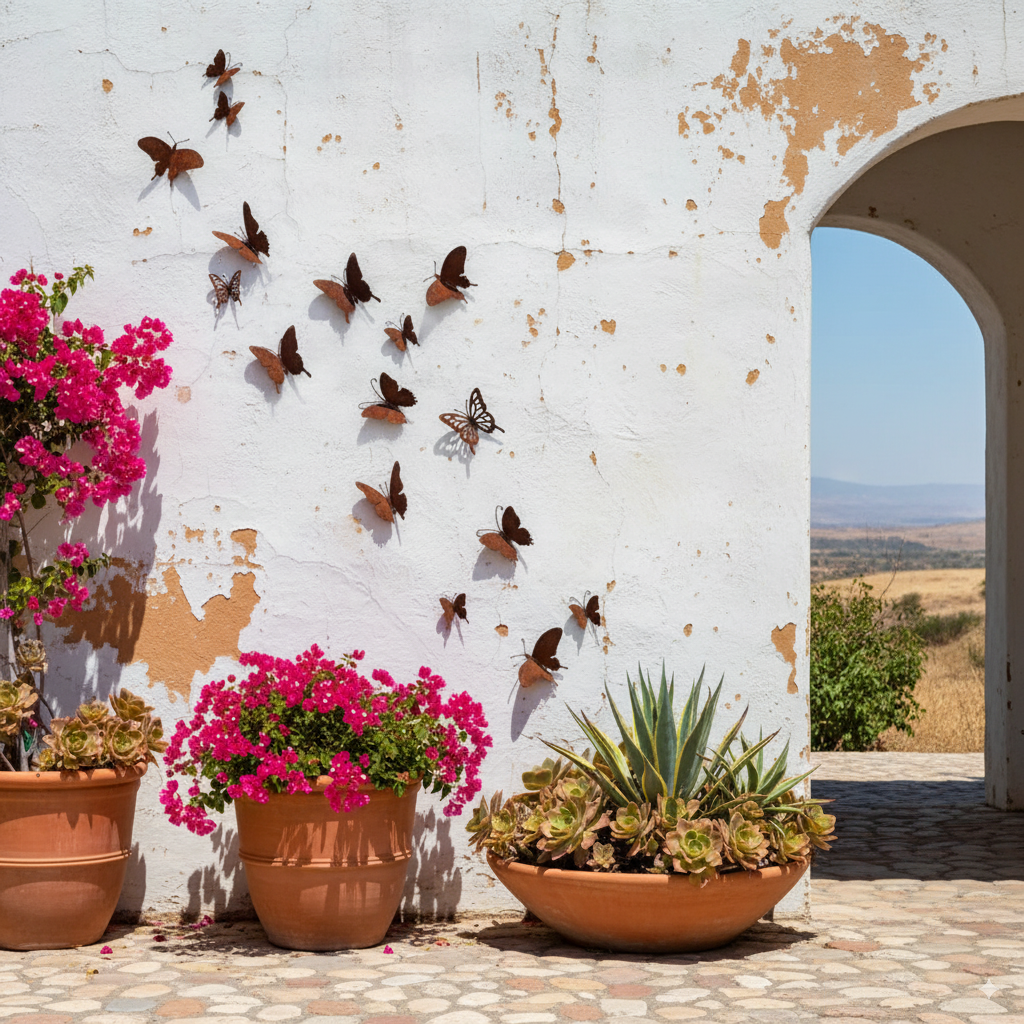 15 Pcs Handmade Creative Yard Decoration Rusty Metal Butterfly Rustic Home Wall Art Outdoor Garden Fence Decor