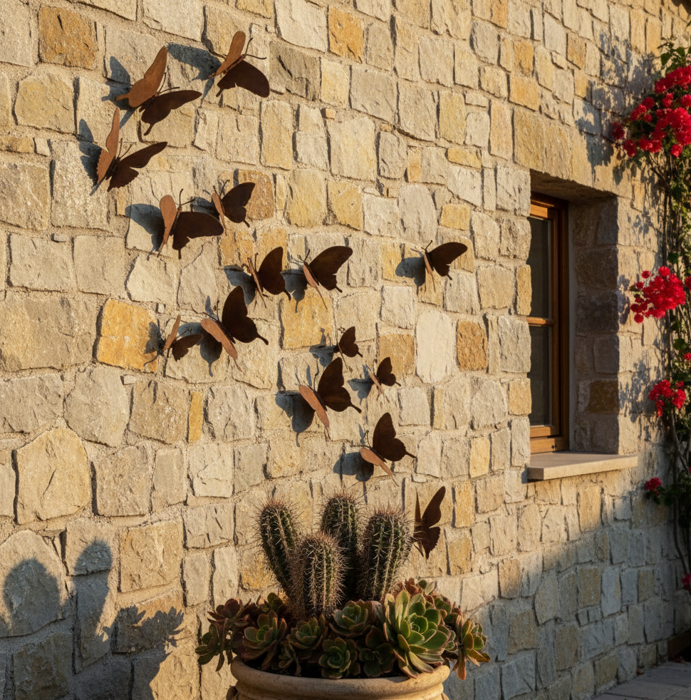 15 Pcs Handmade Creative Yard Decoration Rusty Metal Butterfly Rustic Home Wall Art Outdoor Garden Fence Decor