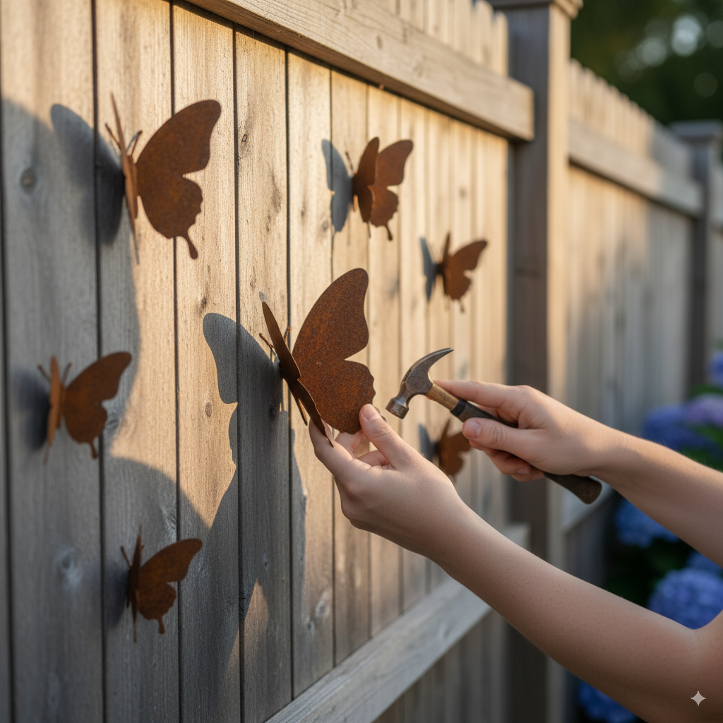15 Pcs Handmade Creative Yard Decoration Rusty Metal Butterfly Rustic Home Wall Art Outdoor Garden Fence Decor