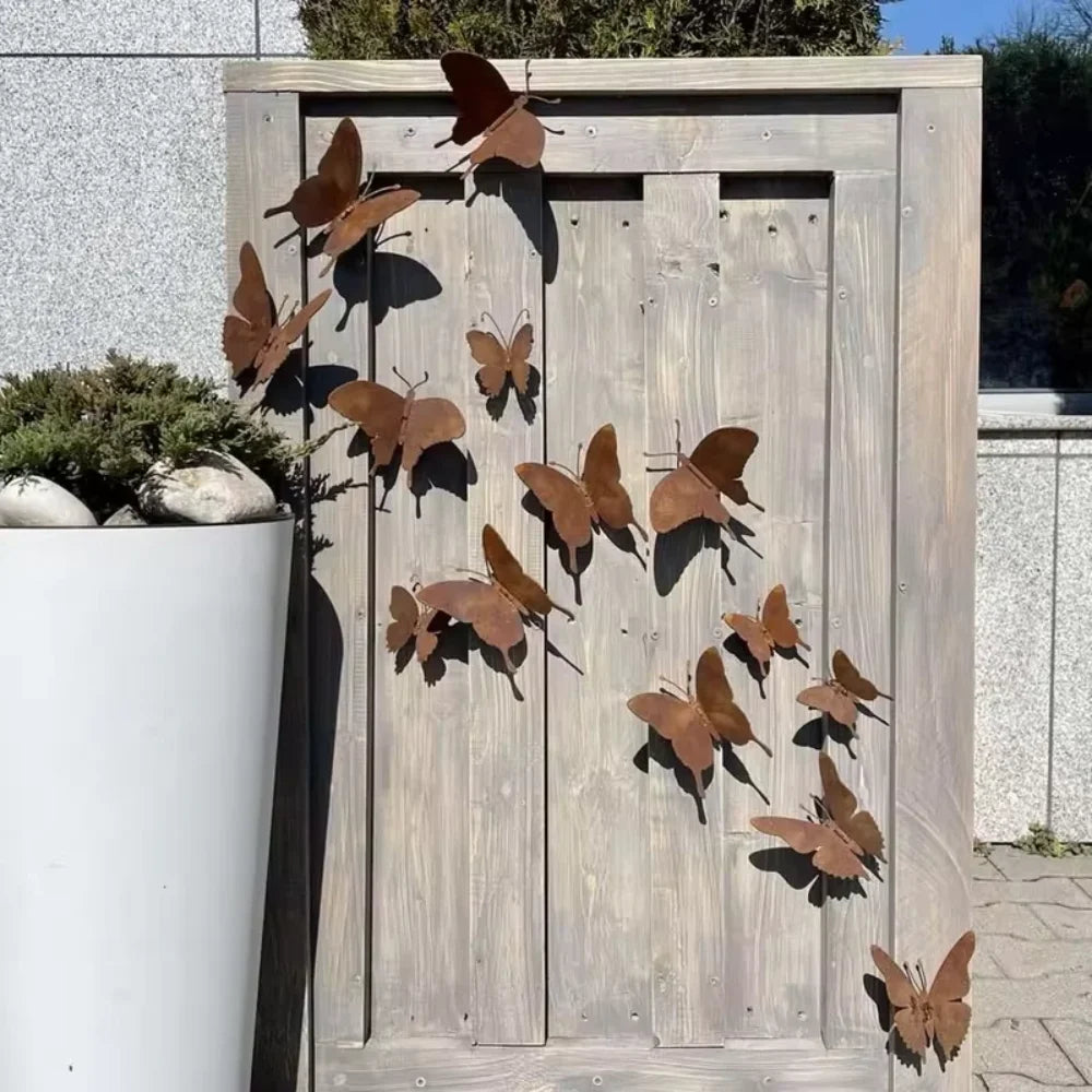 15 Pcs Handmade Creative Yard Decoration Rusty Metal Butterfly Rustic Home Wall Art Outdoor Garden Fence Decor