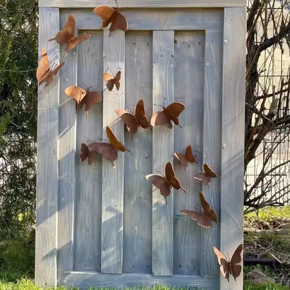 15 Pcs Handmade Creative Yard Decoration Rusty Metal Butterfly Rustic Home Wall Art Outdoor Garden Fence Decor