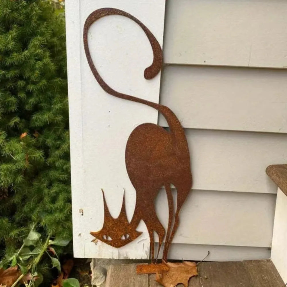 Handmade Rusty Cat Fence Art: Charming Metal Silhouettes for Your Garden, Garden Decor, Halloween Decor