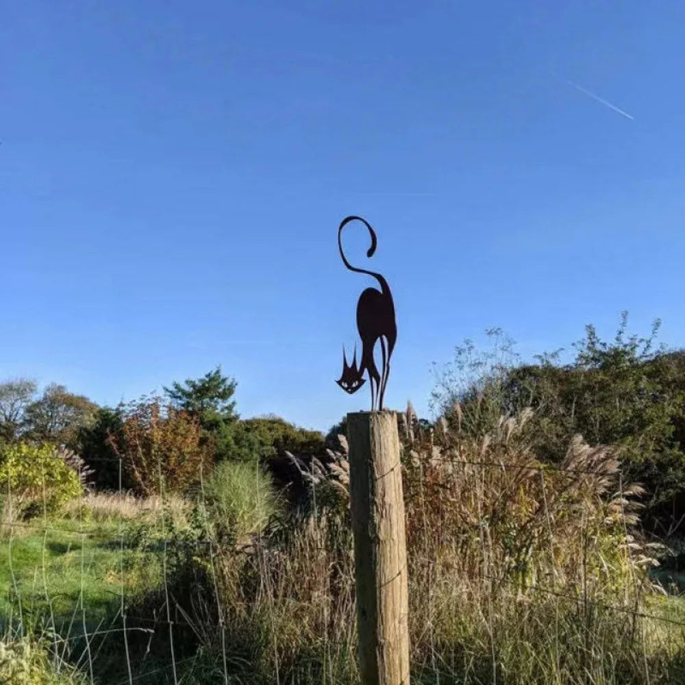 Handmade Rusty Cat Fence Art: Charming Metal Silhouettes for Your Garden, Garden Decor, Halloween Decor