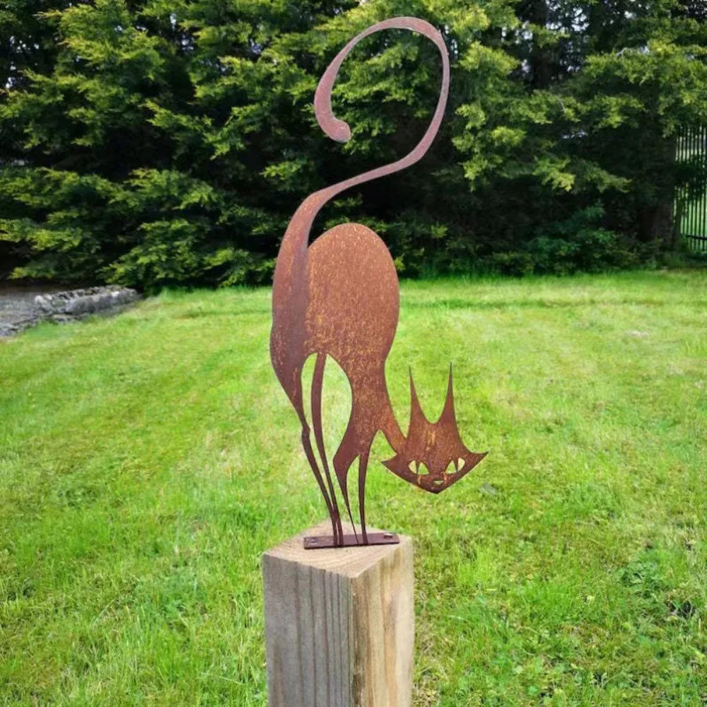 Handmade Rusty Cat Fence Art: Charming Metal Silhouettes for Your Garden, Garden Decor, Halloween Decor