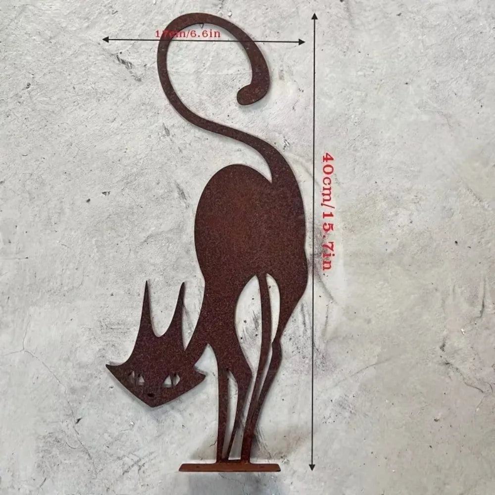 Handmade Rusty Cat Fence Art: Charming Metal Silhouettes for Your Garden, Garden Decor, Halloween Decor