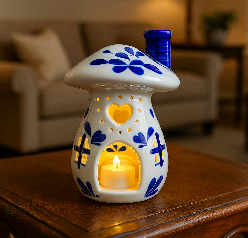 Handmade Ceramic Candle Holder with hand-painted glaze in antique style, gift or home decoration
