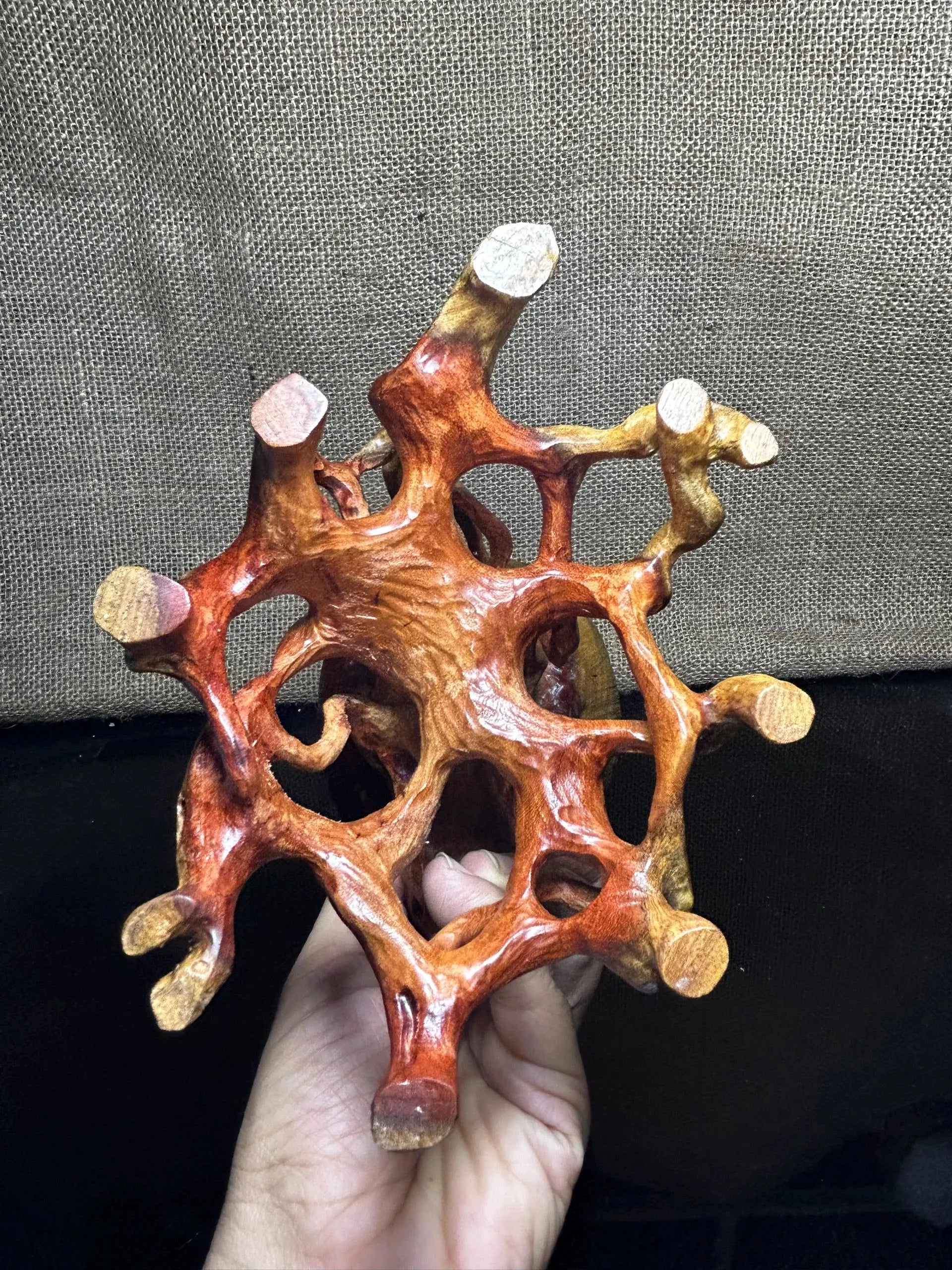 Wooden Display Stand made of Padauk, handmade sculpture, core wood, size 8.2"