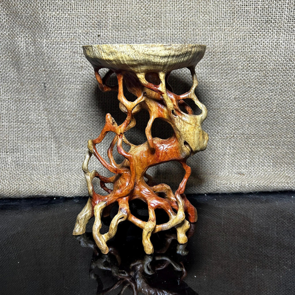 Wooden Display Stand made of Padauk, handmade sculpture, core wood, size 8.2"