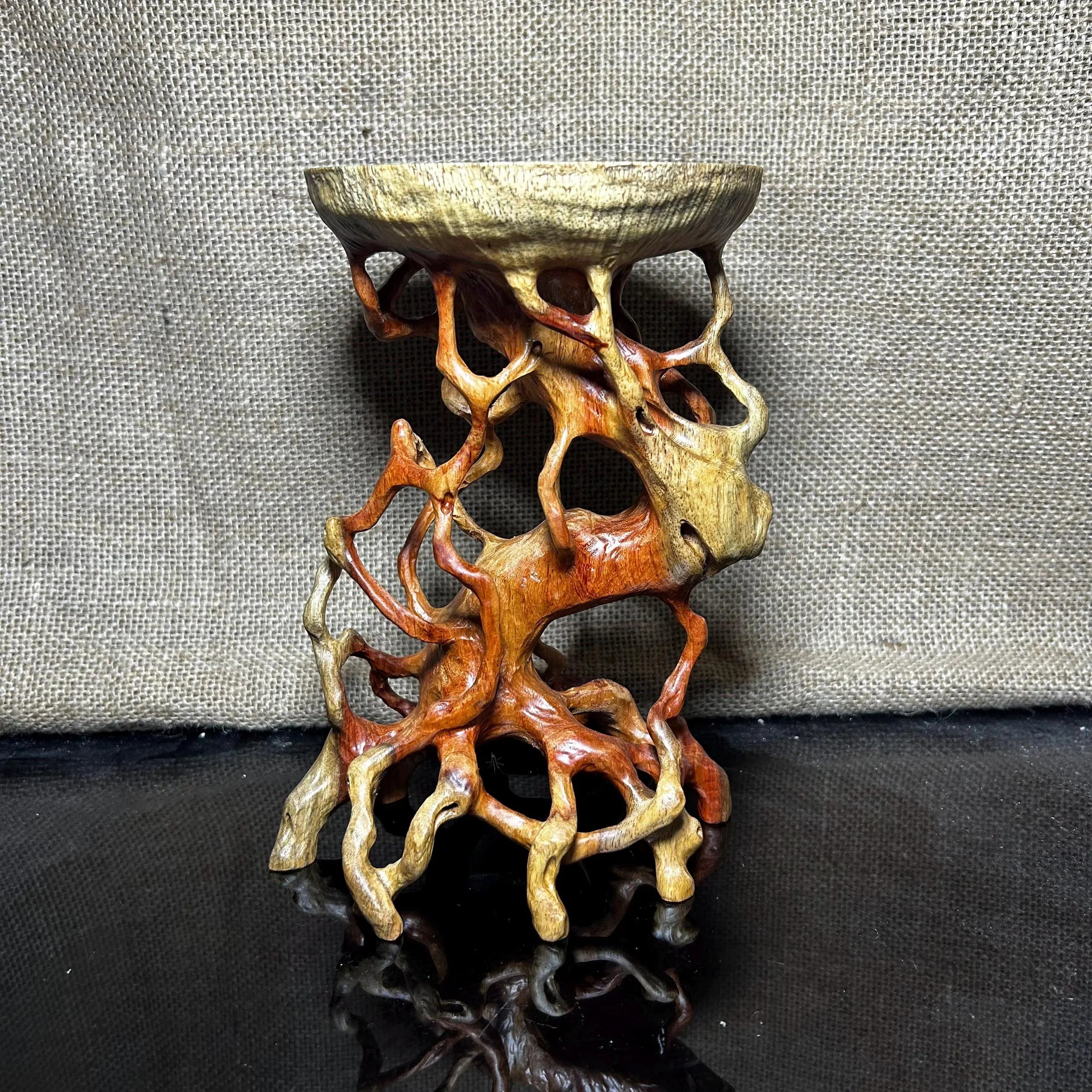 Wooden Display Stand made of Padauk, handmade sculpture, core wood, size 8.2"