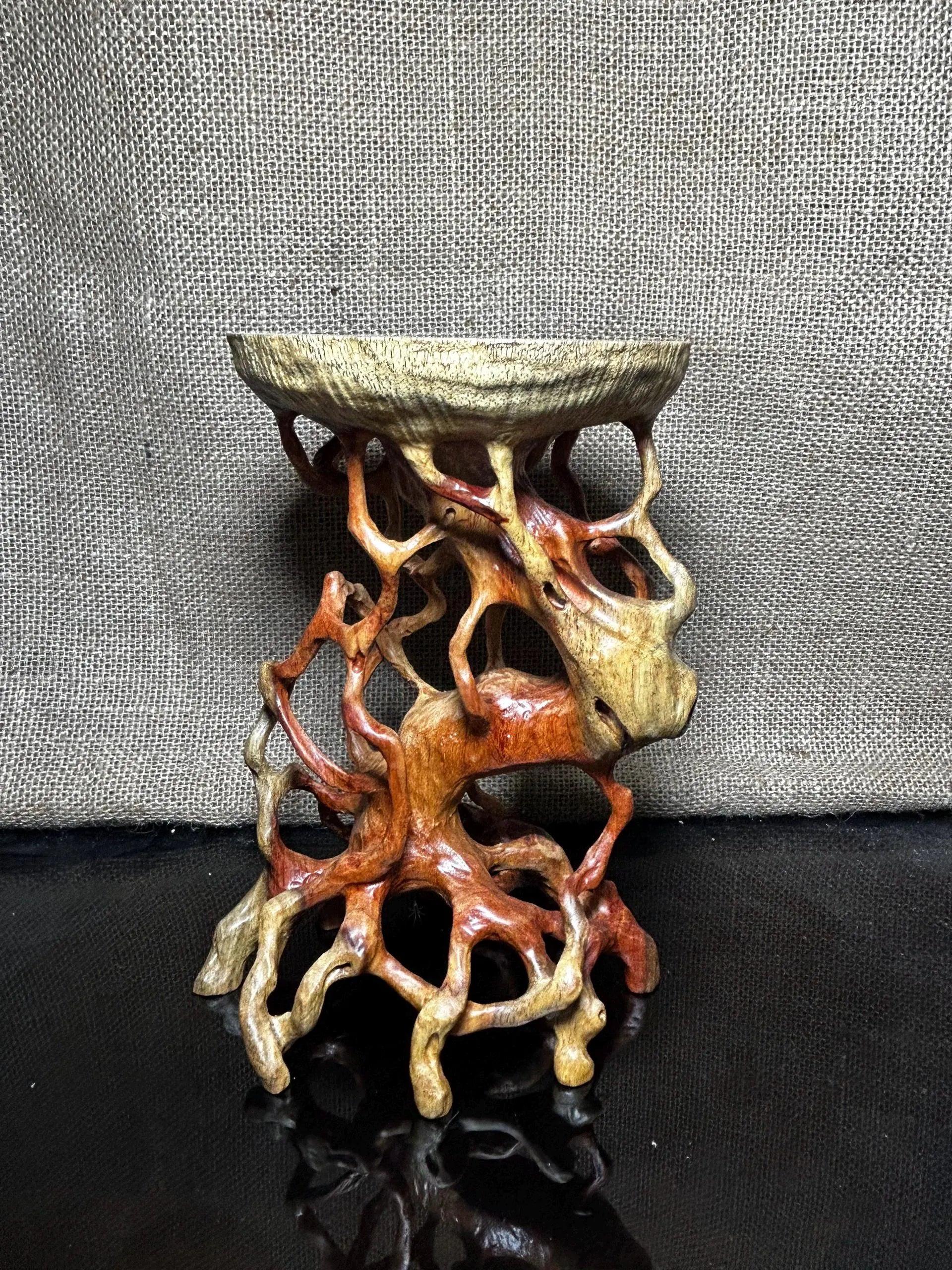 Wooden Display Stand made of Padauk, handmade sculpture, core wood, size 8.2"