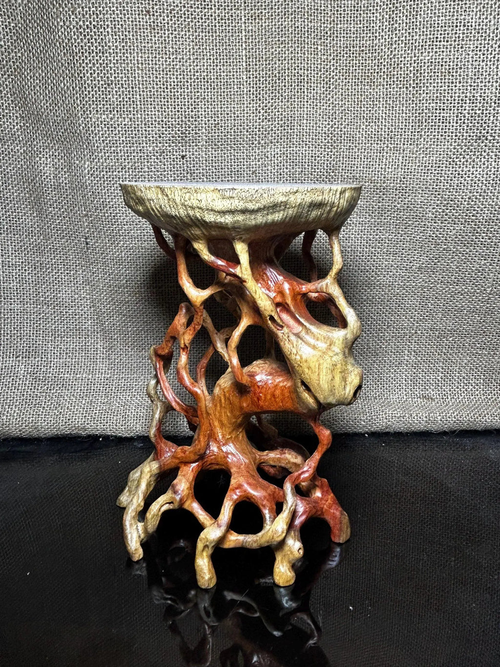 Wooden Display Stand made of Padauk, handmade sculpture, core wood, size 8.2"