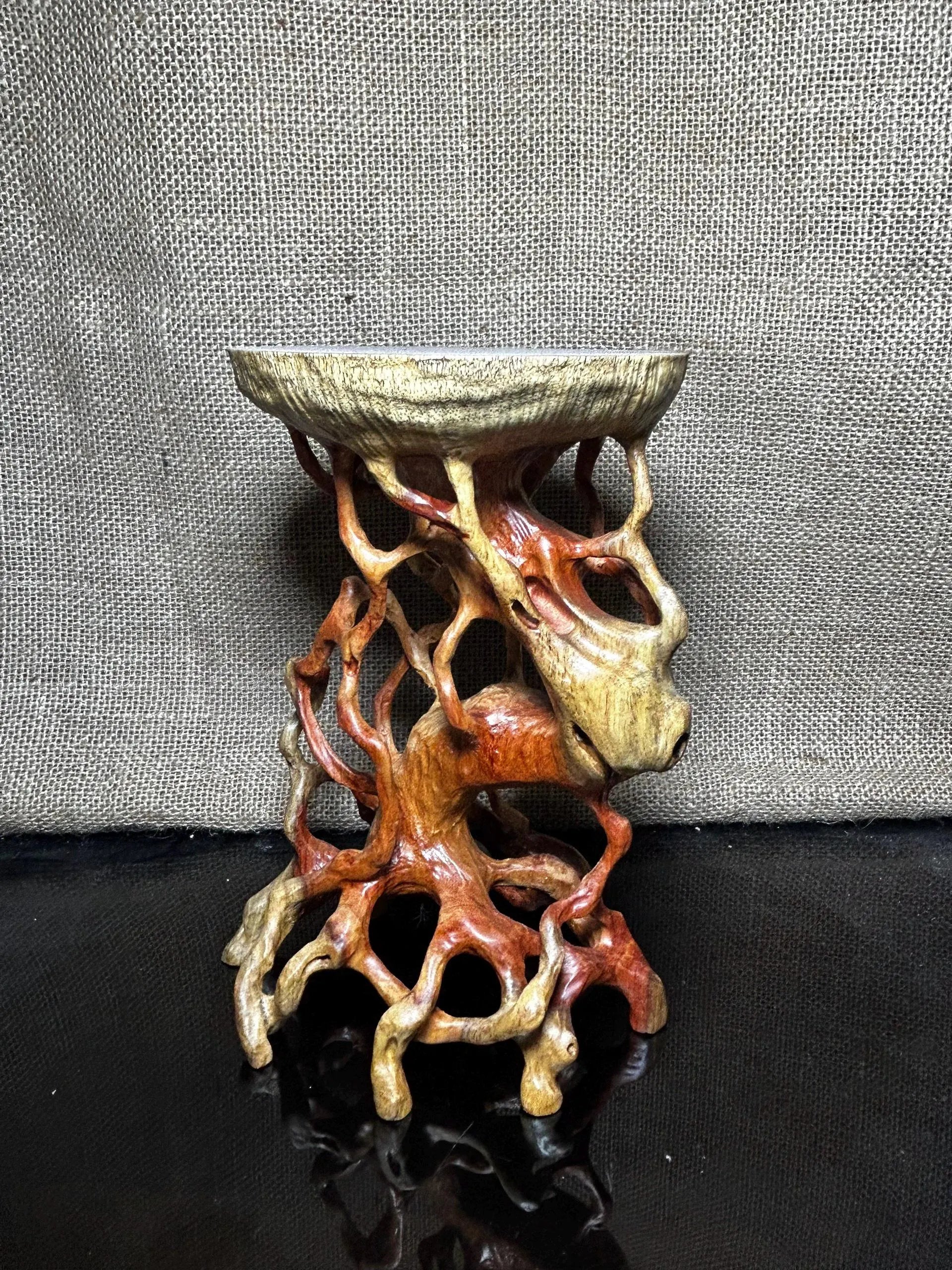 Wooden Display Stand made of Padauk, handmade sculpture, core wood, size 8.2"