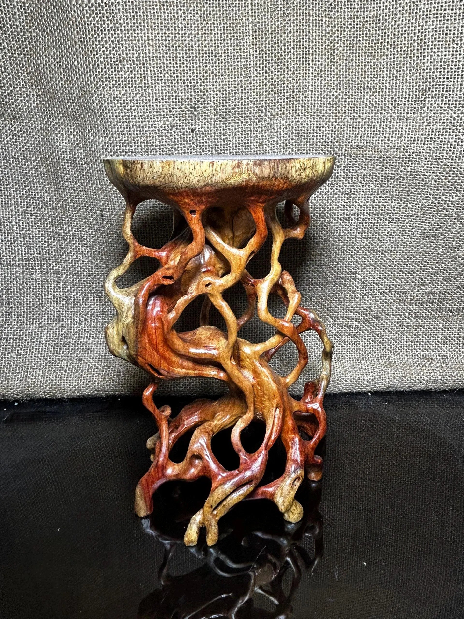 Wooden Display Stand made of Padauk, handmade sculpture, core wood, size 8.2"