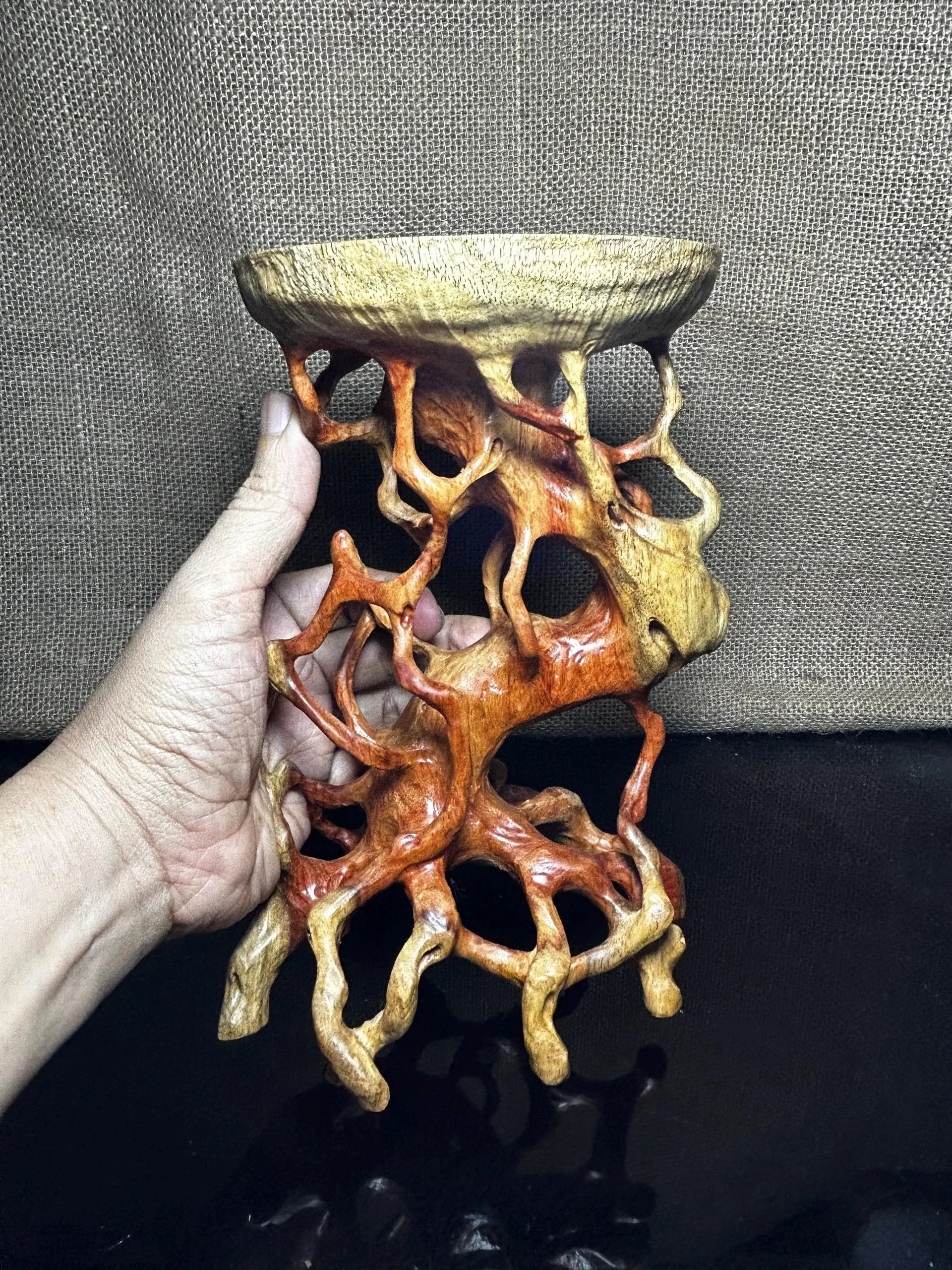 Wooden Display Stand made of Padauk, handmade sculpture, core wood, size 8.2"