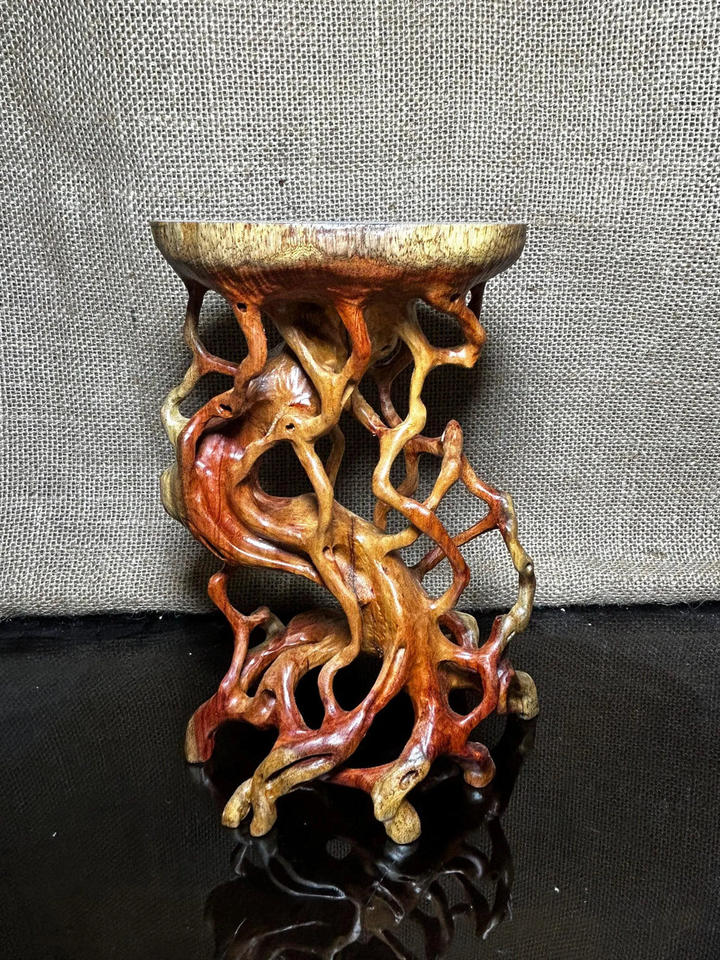 Wooden Display Stand made of Padauk, handmade sculpture, core wood, size 8.2"