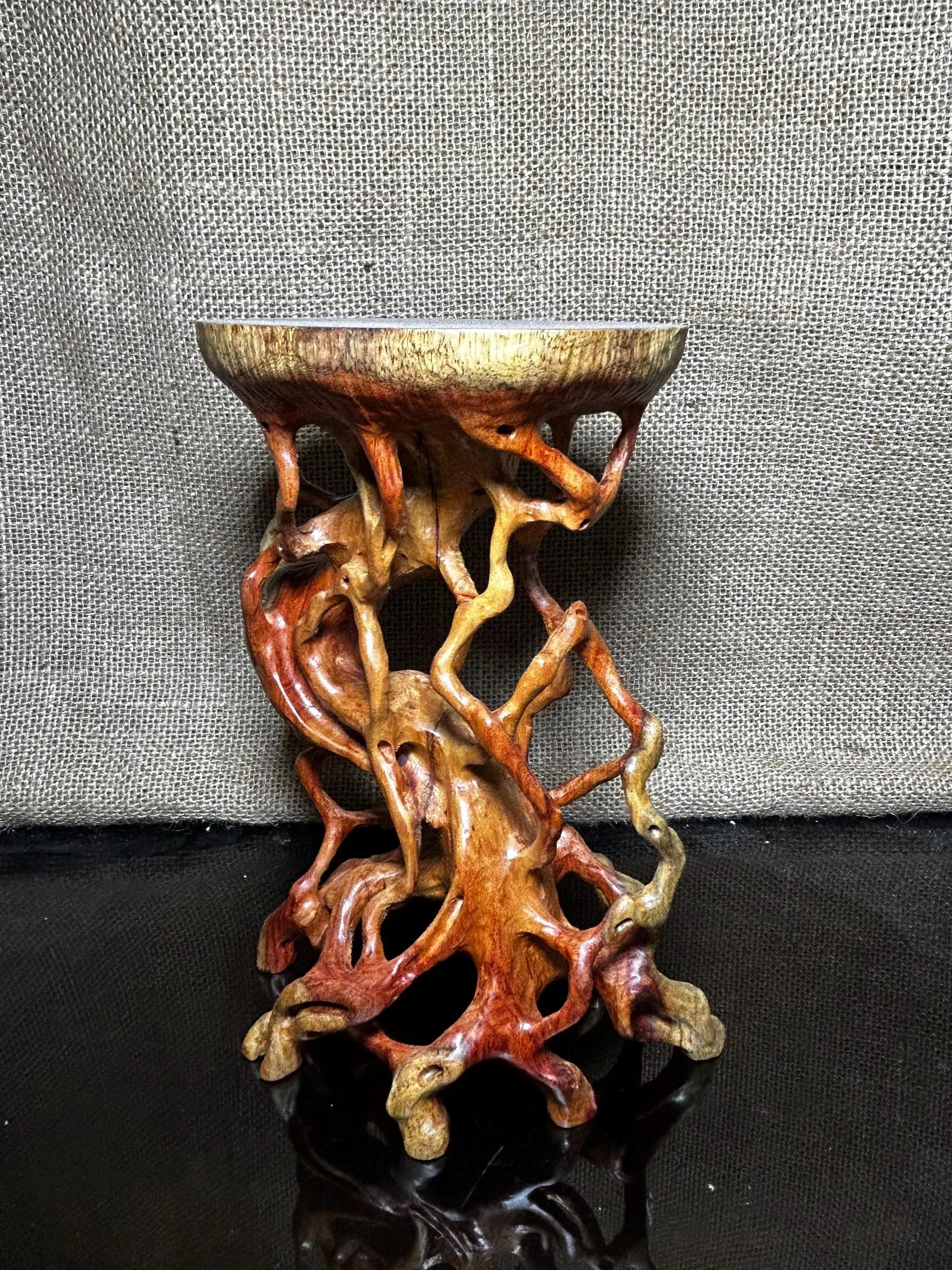 Wooden Display Stand made of Padauk, handmade sculpture, core wood, size 8.2"