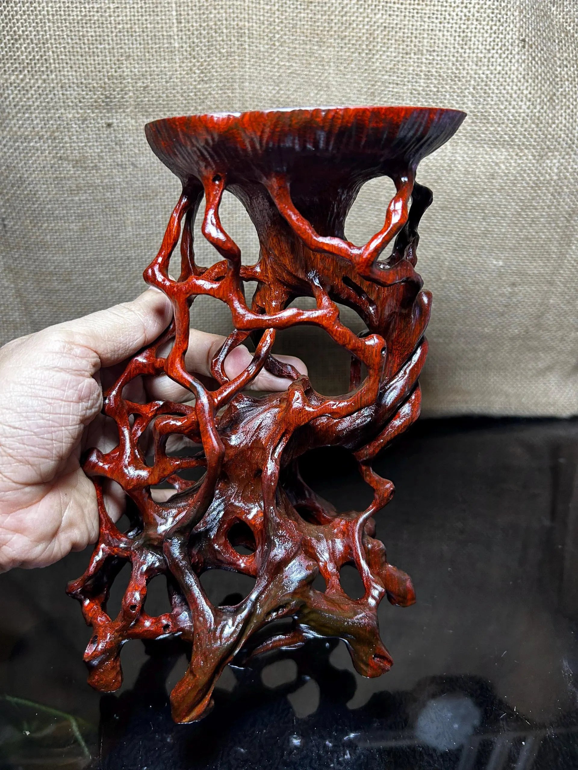 Wood display stand easel, made of Padauk, handmade sculpture, core wood, size 8"