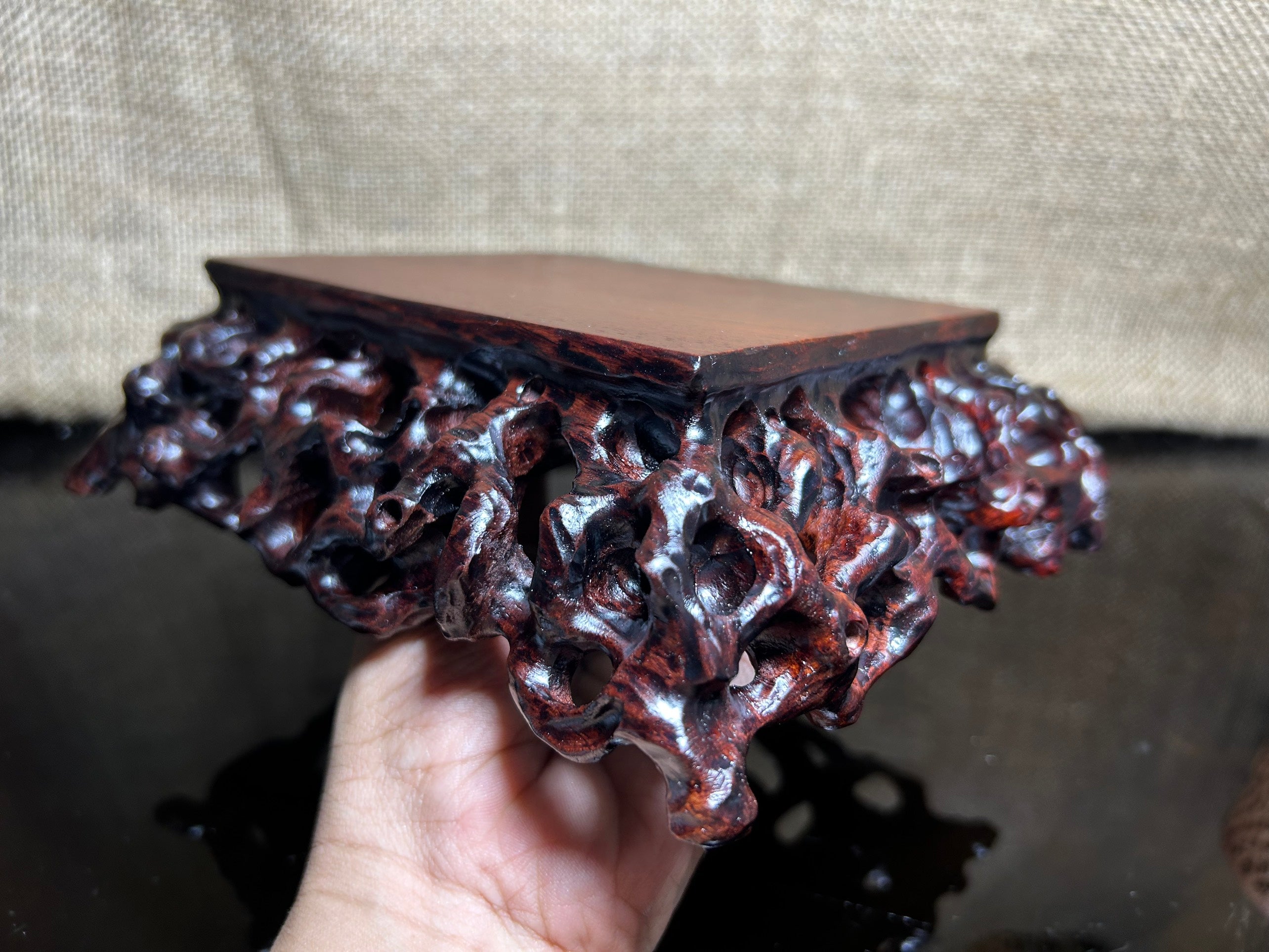 Wooden stand with Padauk, display stand,  pattern sculpture handmade, size 7.5"