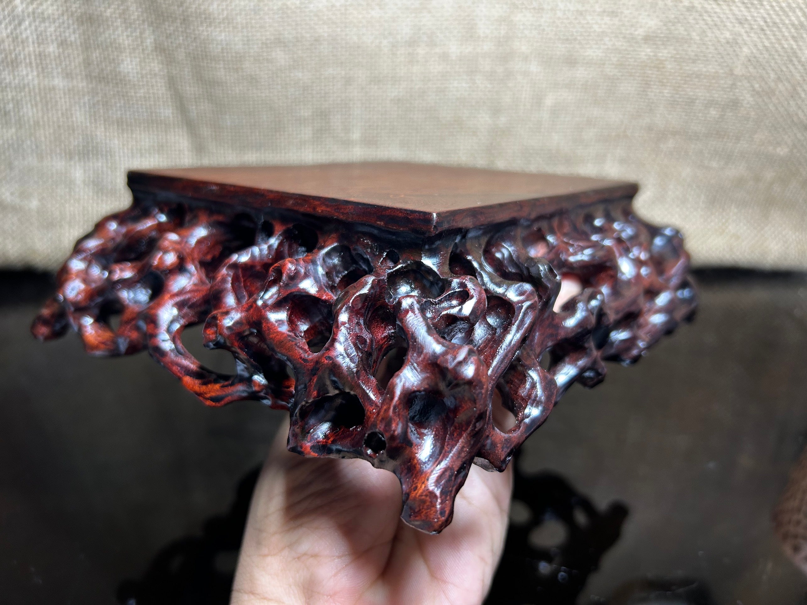 Wooden stand with Padauk, display stand,  pattern sculpture handmade, size 7.5"