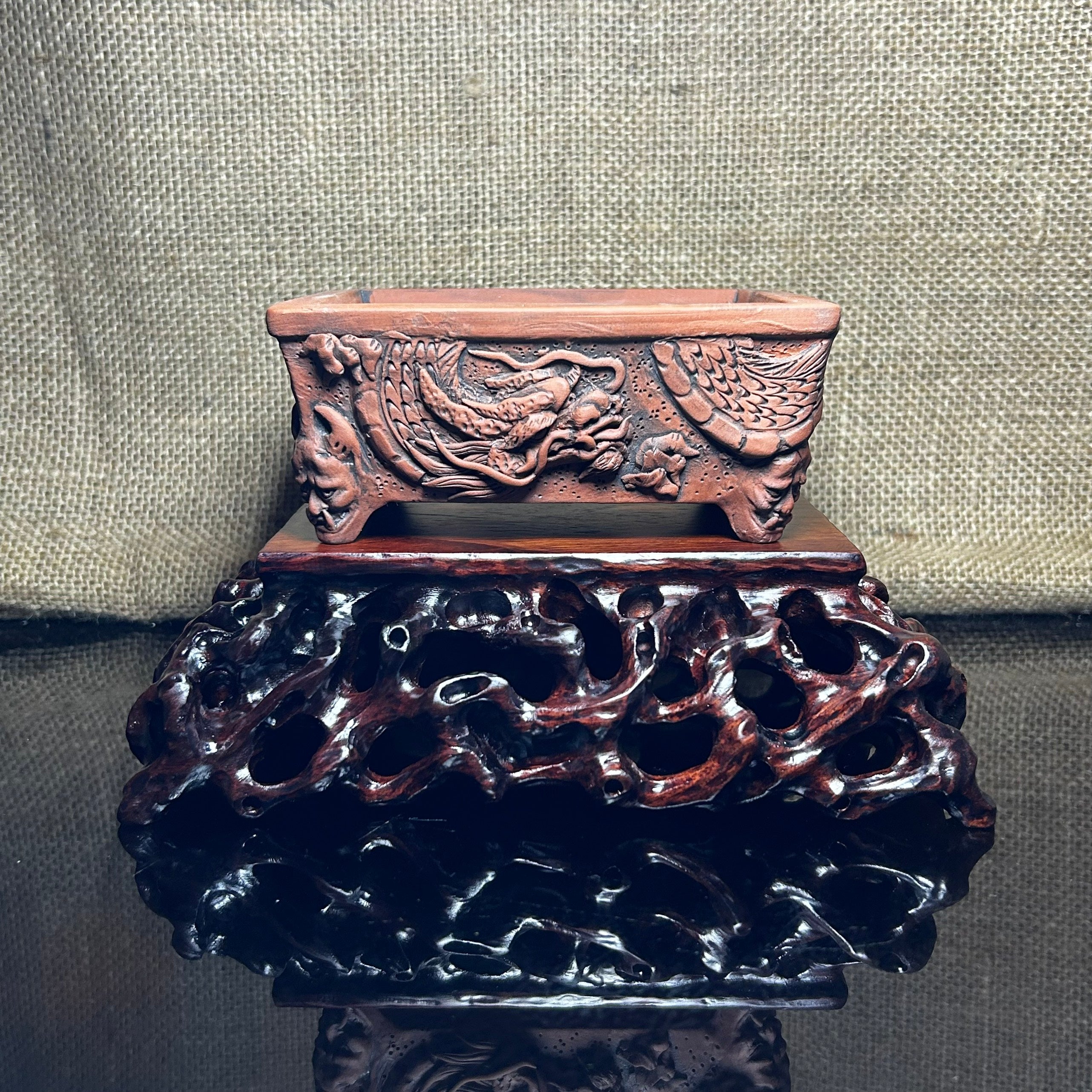 Wooden stand with Padauk, display stand,  pattern sculpture handmade, size 7.5"