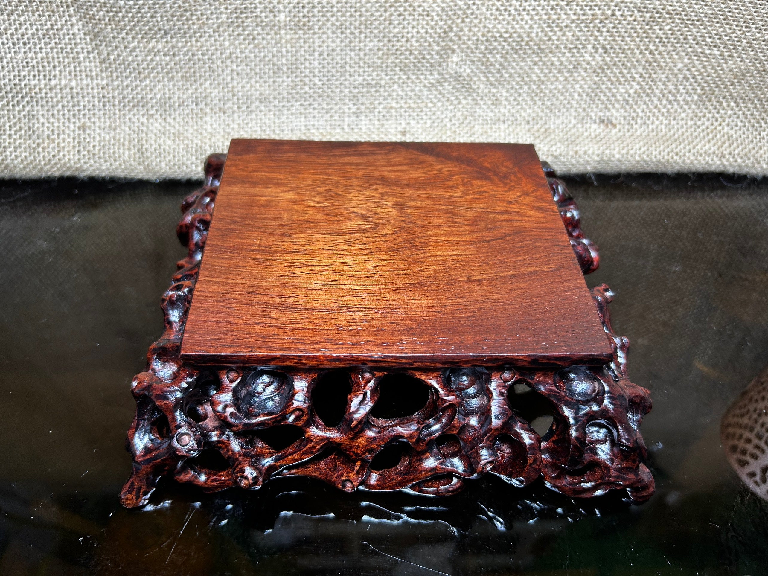 Wooden stand with Padauk, display stand,  pattern sculpture handmade, size 7.5"