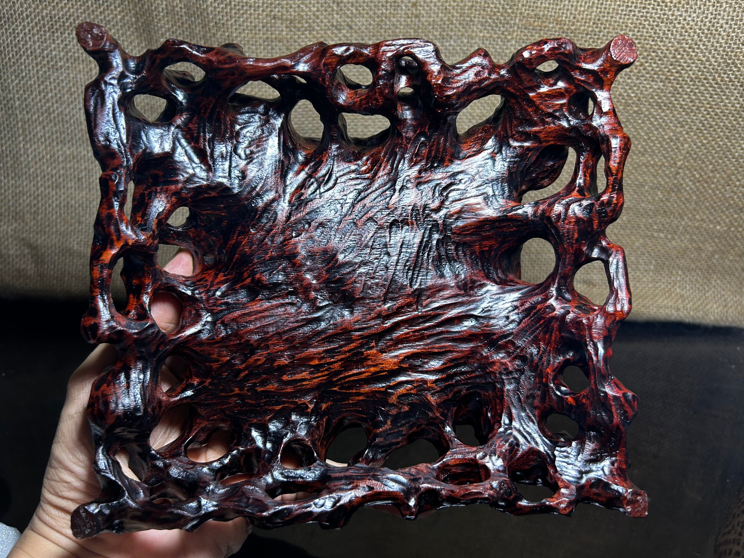 Wooden stand with Padauk, display stand,  pattern sculpture handmade, size 7.5"