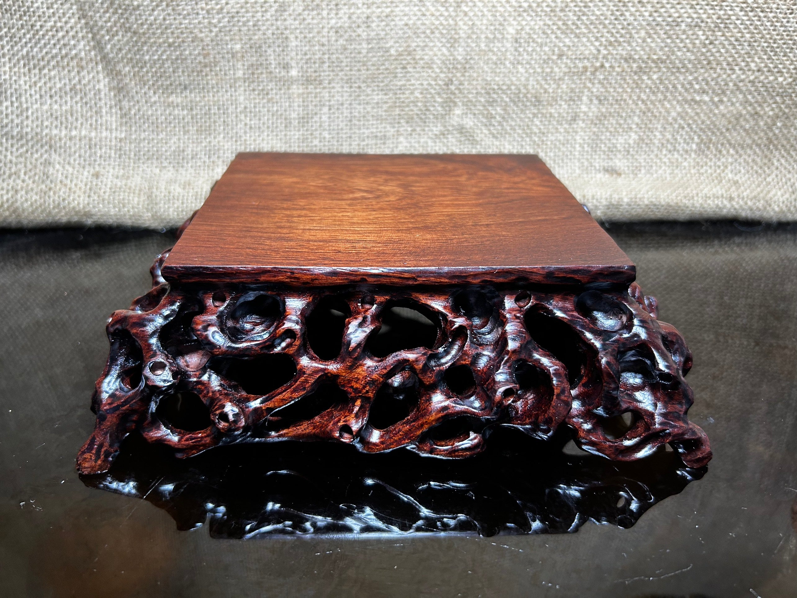 Wooden stand with Padauk, display stand,  pattern sculpture handmade, size 7.5"