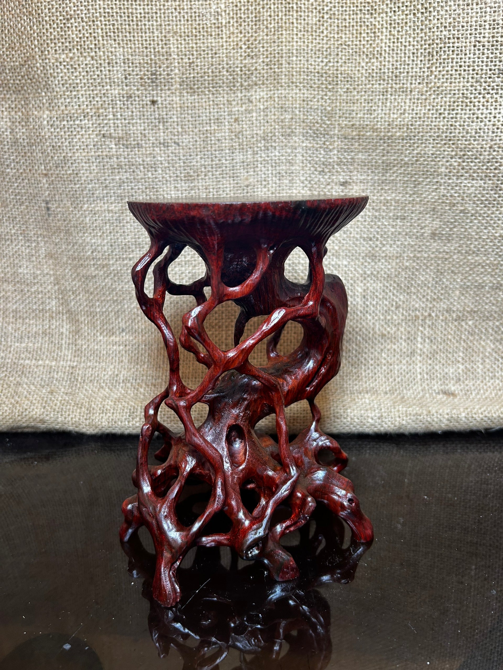 Wooden Display Stand made of Padauk, handmade sculpture, core wood, size 6.5"