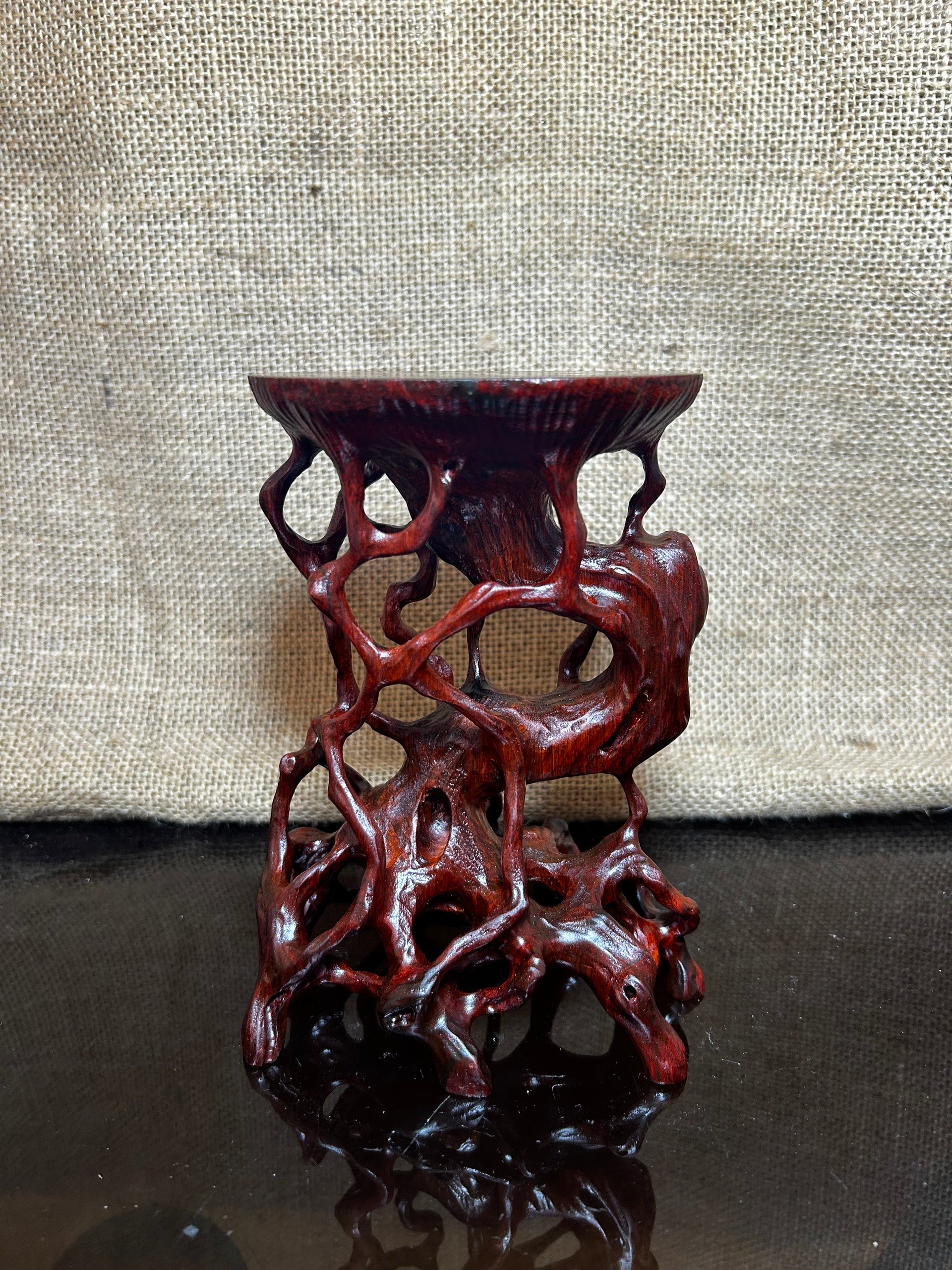 Wooden Display Stand made of Padauk, handmade sculpture, core wood, size 6.5"