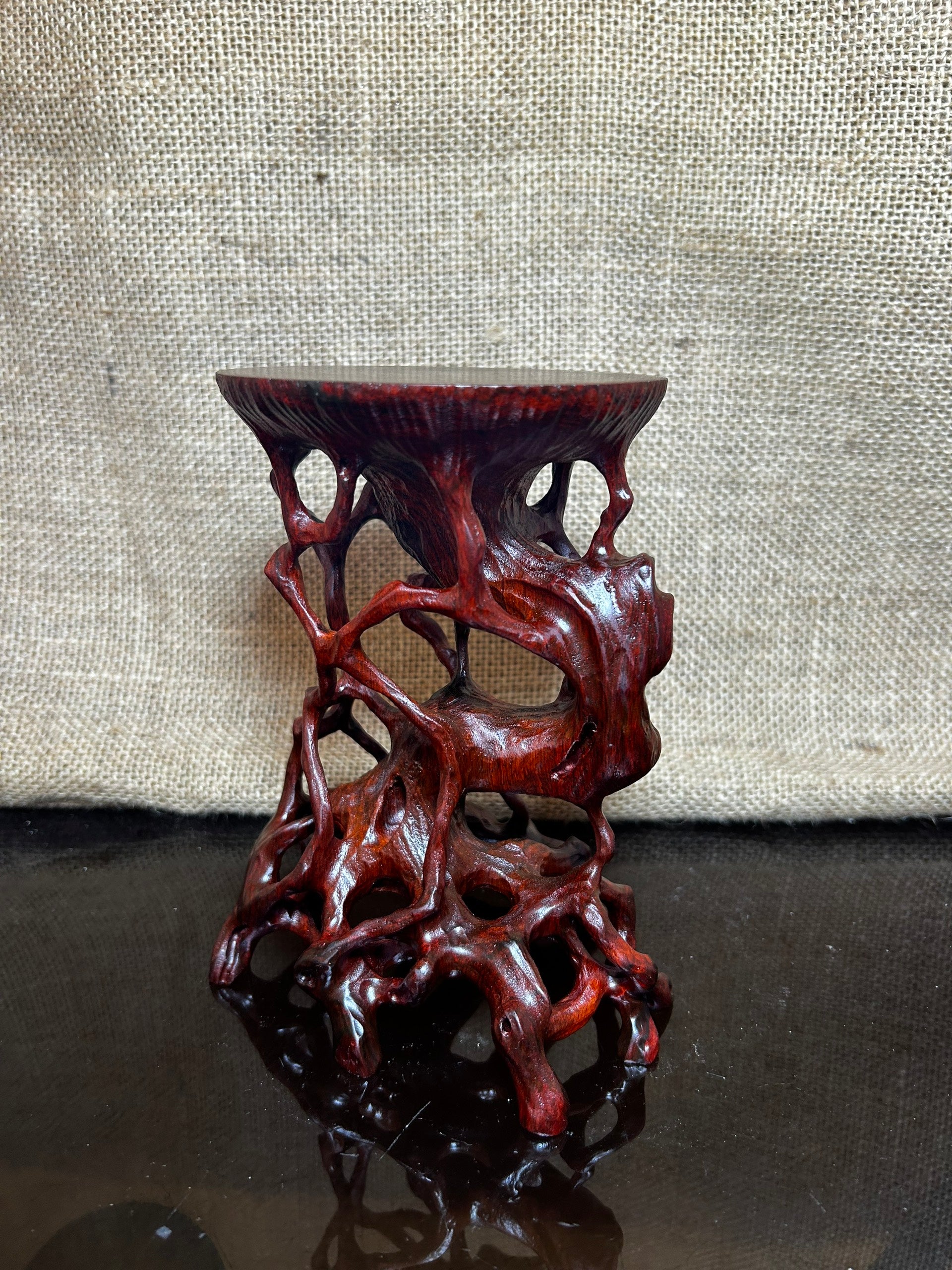 Wooden Display Stand made of Padauk, handmade sculpture, core wood, size 6.5"