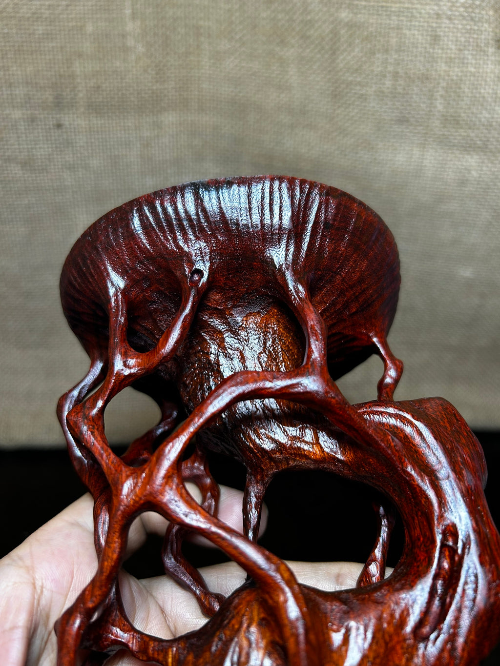 Wooden Display Stand made of Padauk, handmade sculpture, core wood, size 6.5"