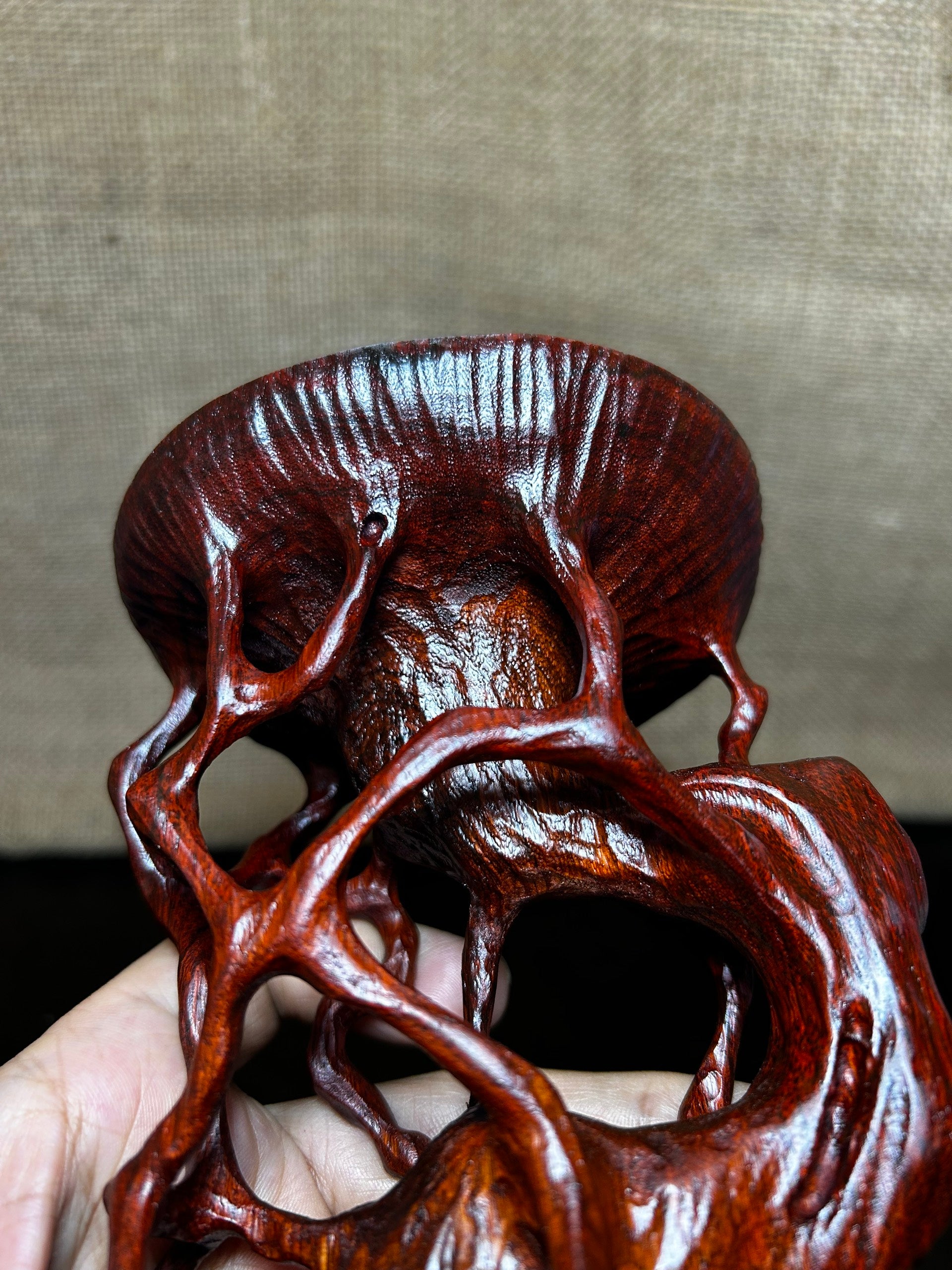 Wooden Display Stand made of Padauk, handmade sculpture, core wood, size 6.5"