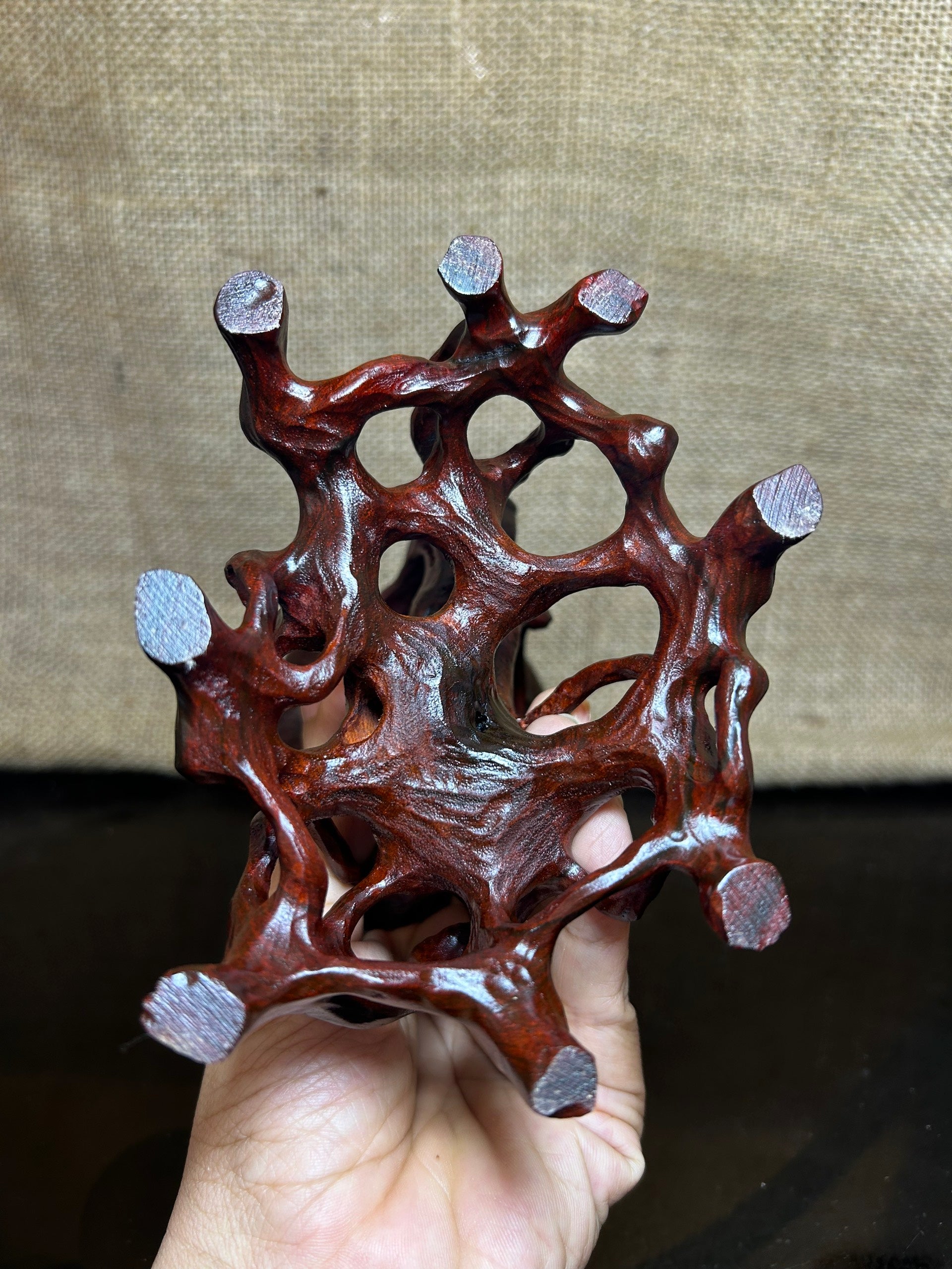 Wooden Display Stand made of Padauk, handmade sculpture, core wood, size 6.5"