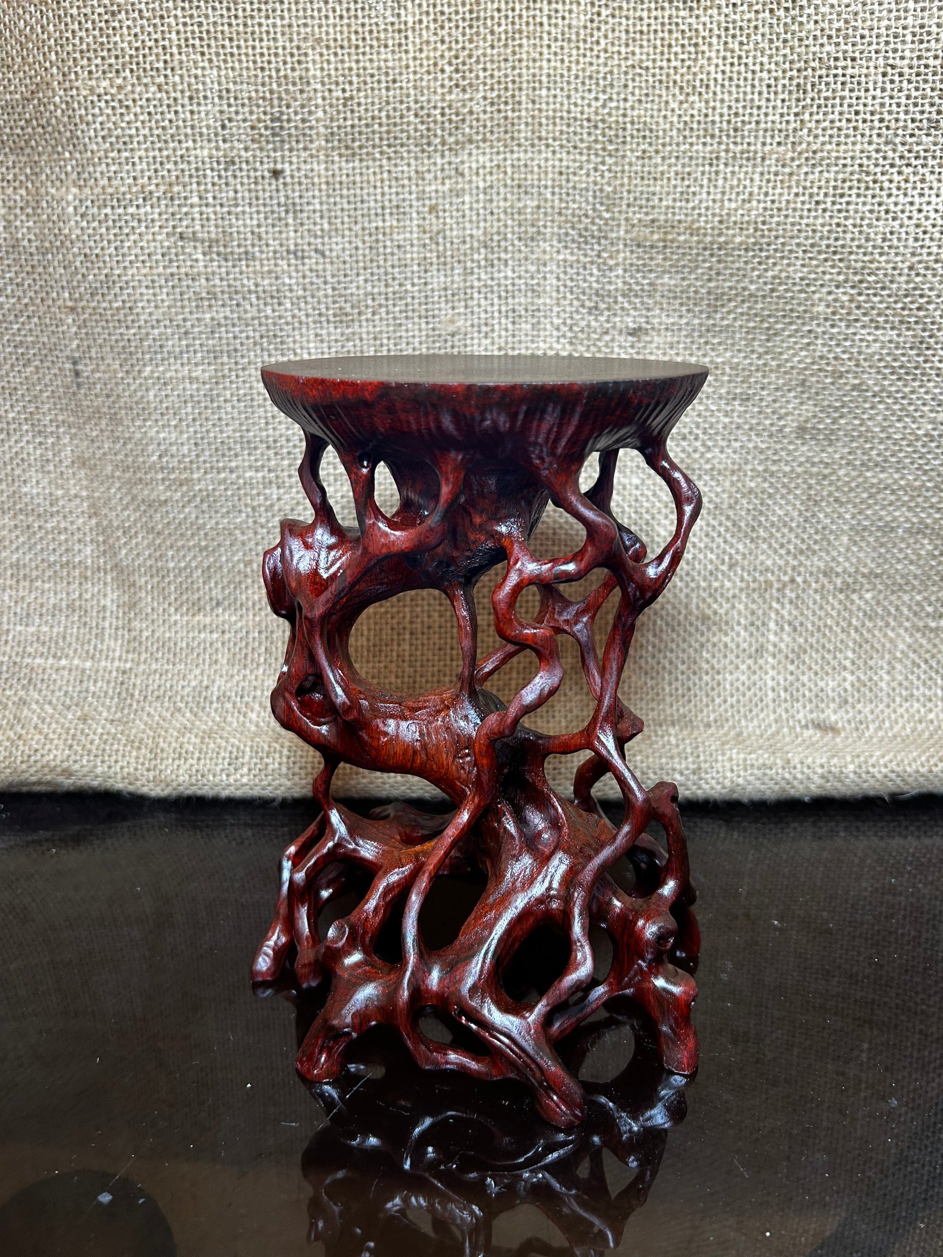 Wooden Display Stand made of Padauk, handmade sculpture, core wood, size 6.5"