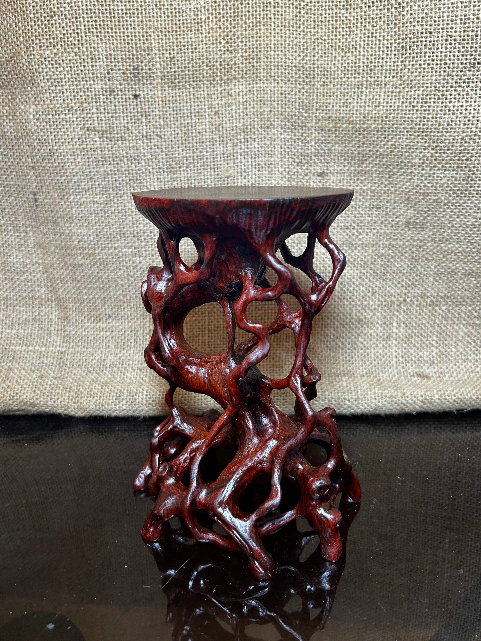 Wooden Display Stand made of Padauk, handmade sculpture, core wood, size 6.5"