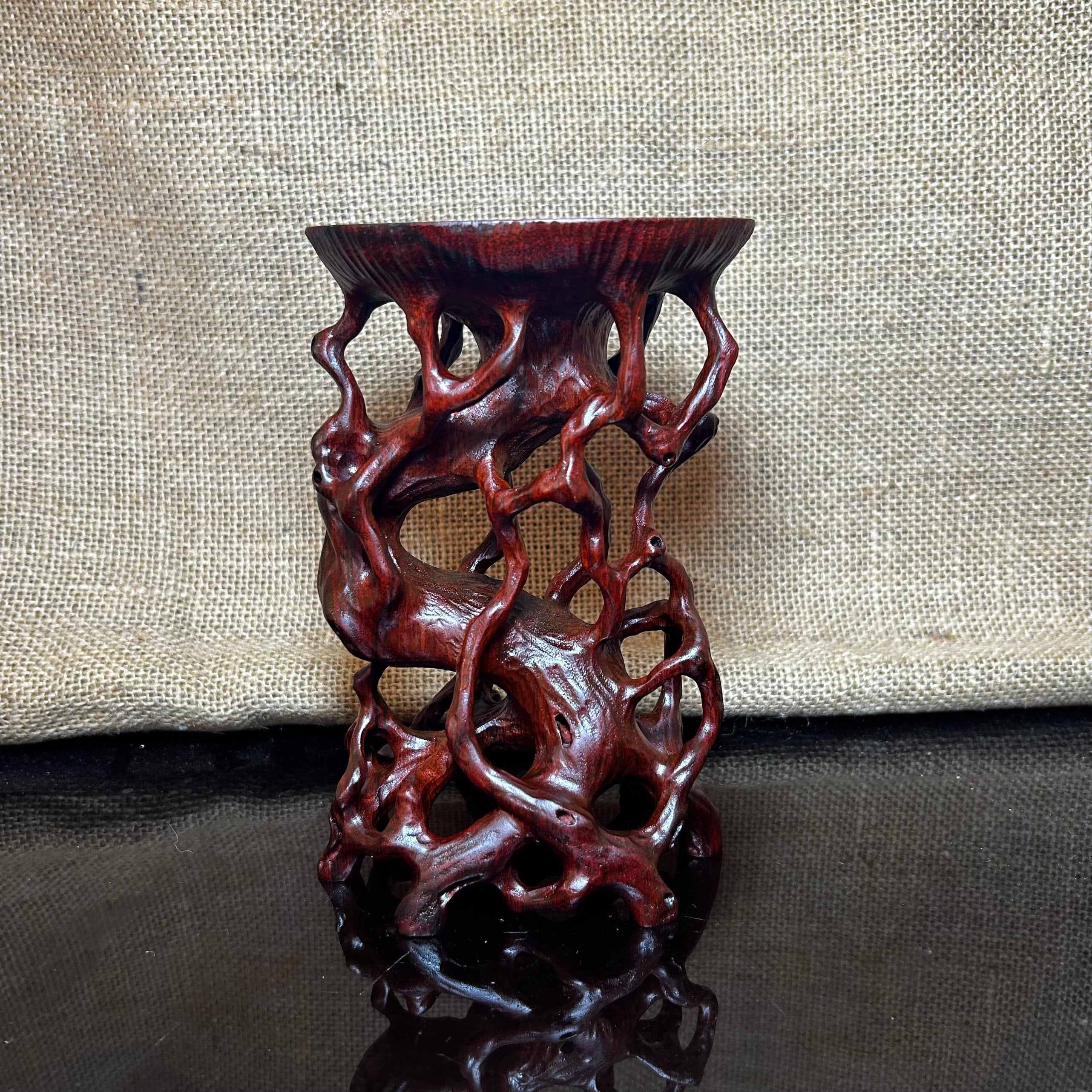 Wooden Display Stand made of Padauk, handmade sculpture, core wood, size 6.5"