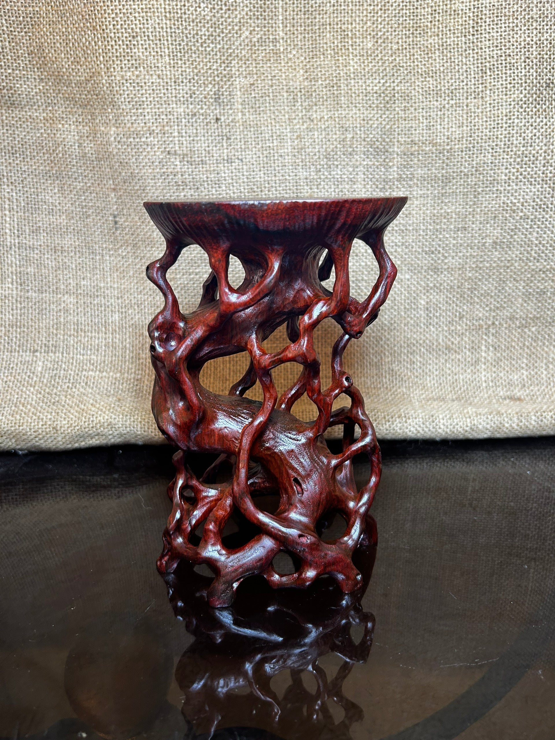 Wooden Display Stand made of Padauk, handmade sculpture, core wood, size 6.5"