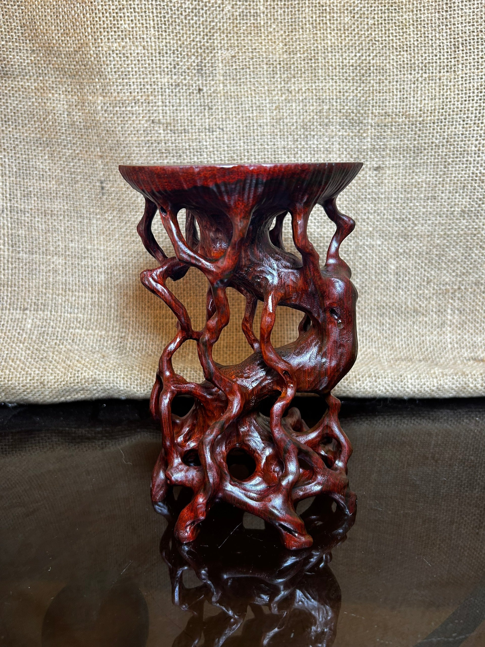Wooden Display Stand made of Padauk, handmade sculpture, core wood, size 6.5"