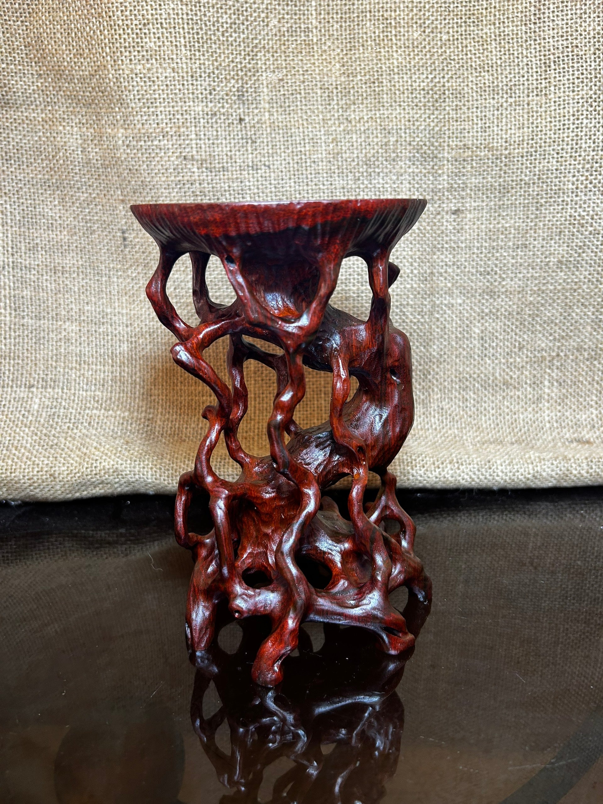 Wooden Display Stand made of Padauk, handmade sculpture, core wood, size 6.5"