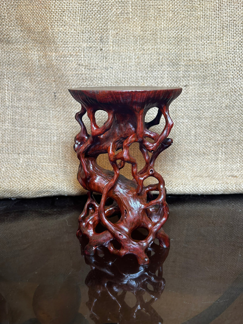 Wooden Display Stand made of Padauk, handmade sculpture, core wood, size 6.5"
