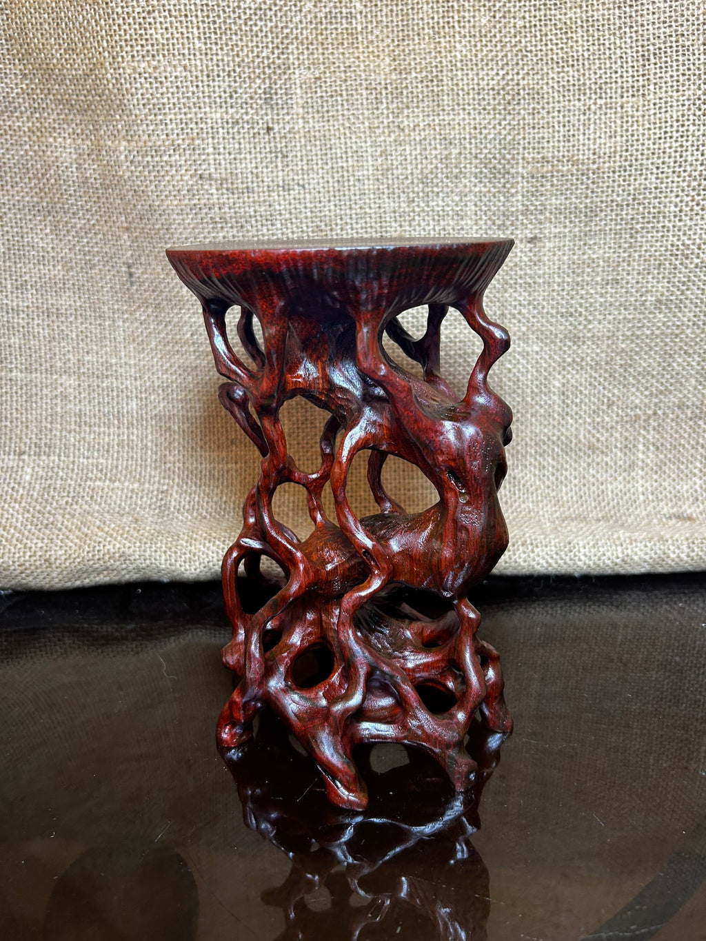 Wooden Display Stand made of Padauk, handmade sculpture, core wood, size 6.5"
