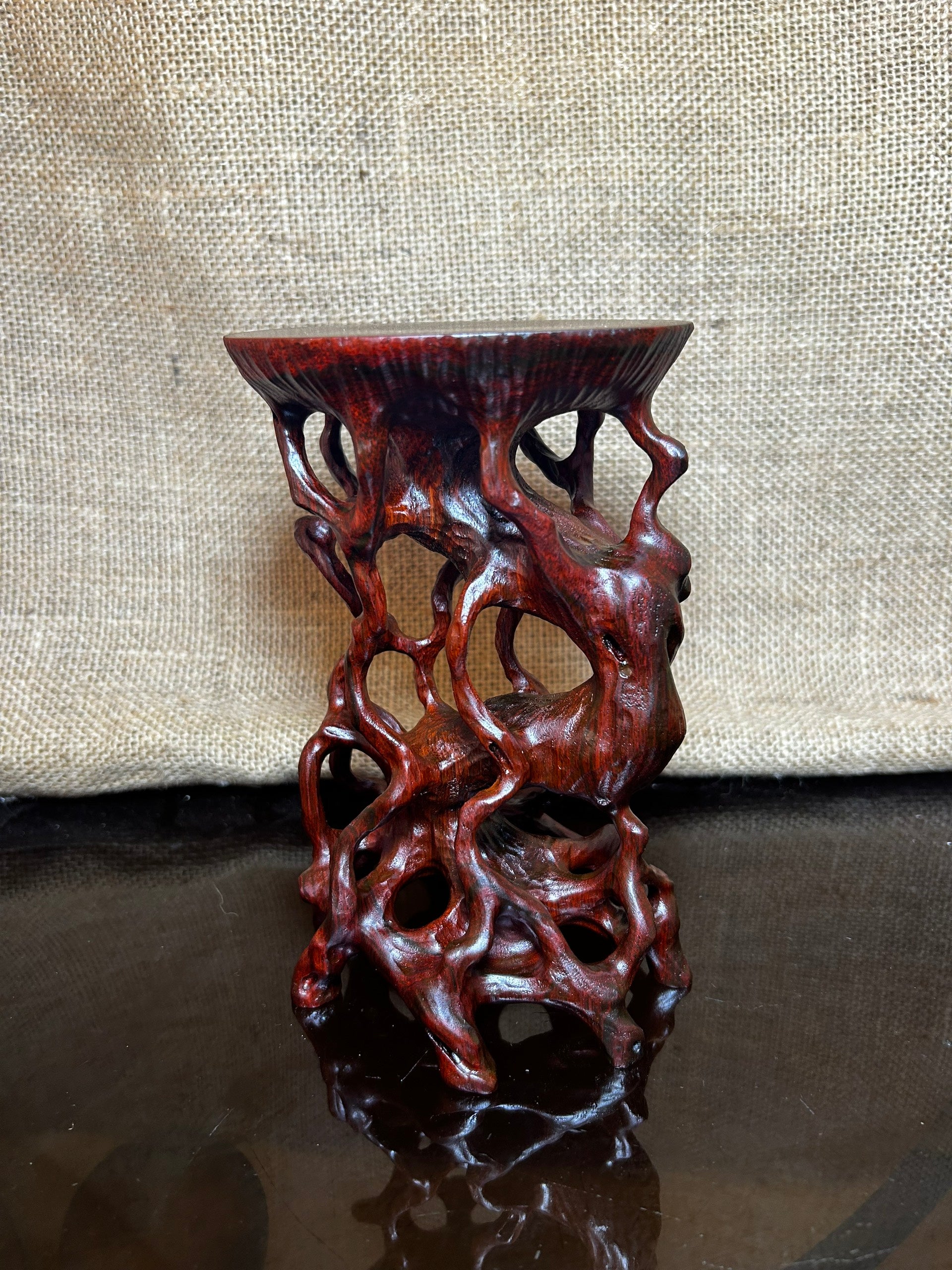 Wooden Display Stand made of Padauk, handmade sculpture, core wood, size 6.5"