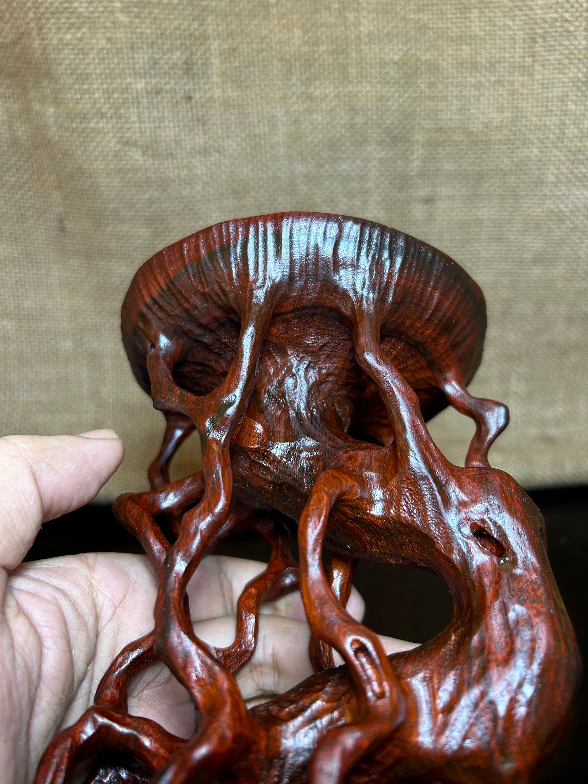 Wooden Display Stand made of Padauk, handmade sculpture, core wood, size 6.5"