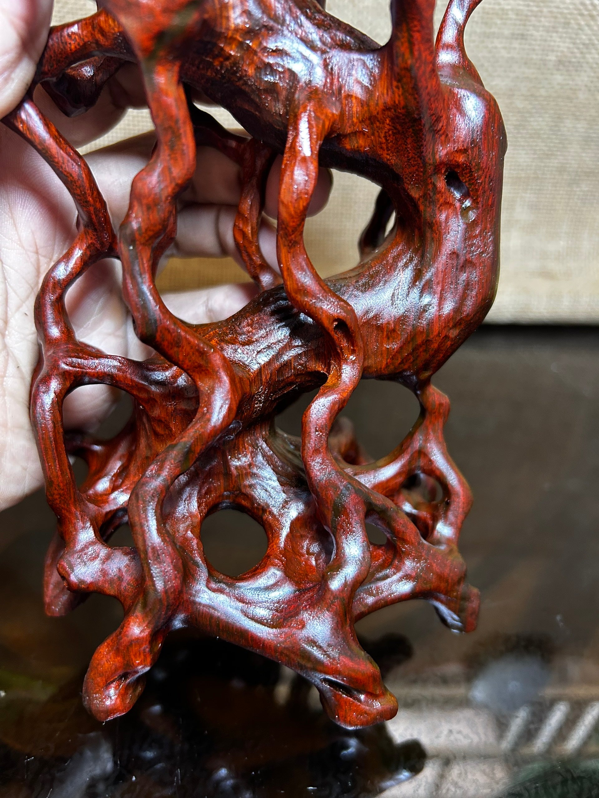 Wooden Display Stand made of Padauk, handmade sculpture, core wood, size 6.5"