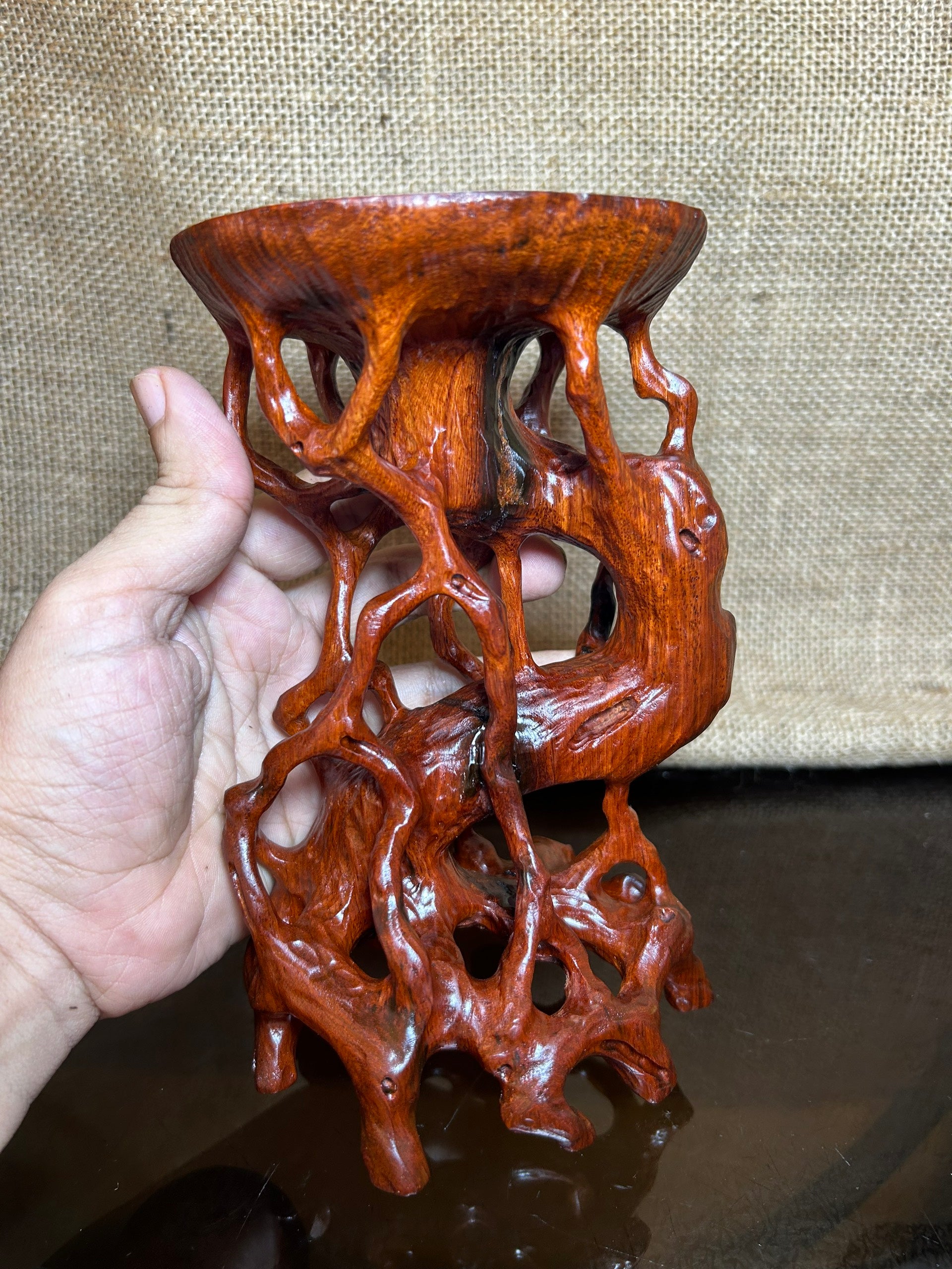 Wood display stand easel made of Padauk, handmade sculpture, core wood, size 7"
