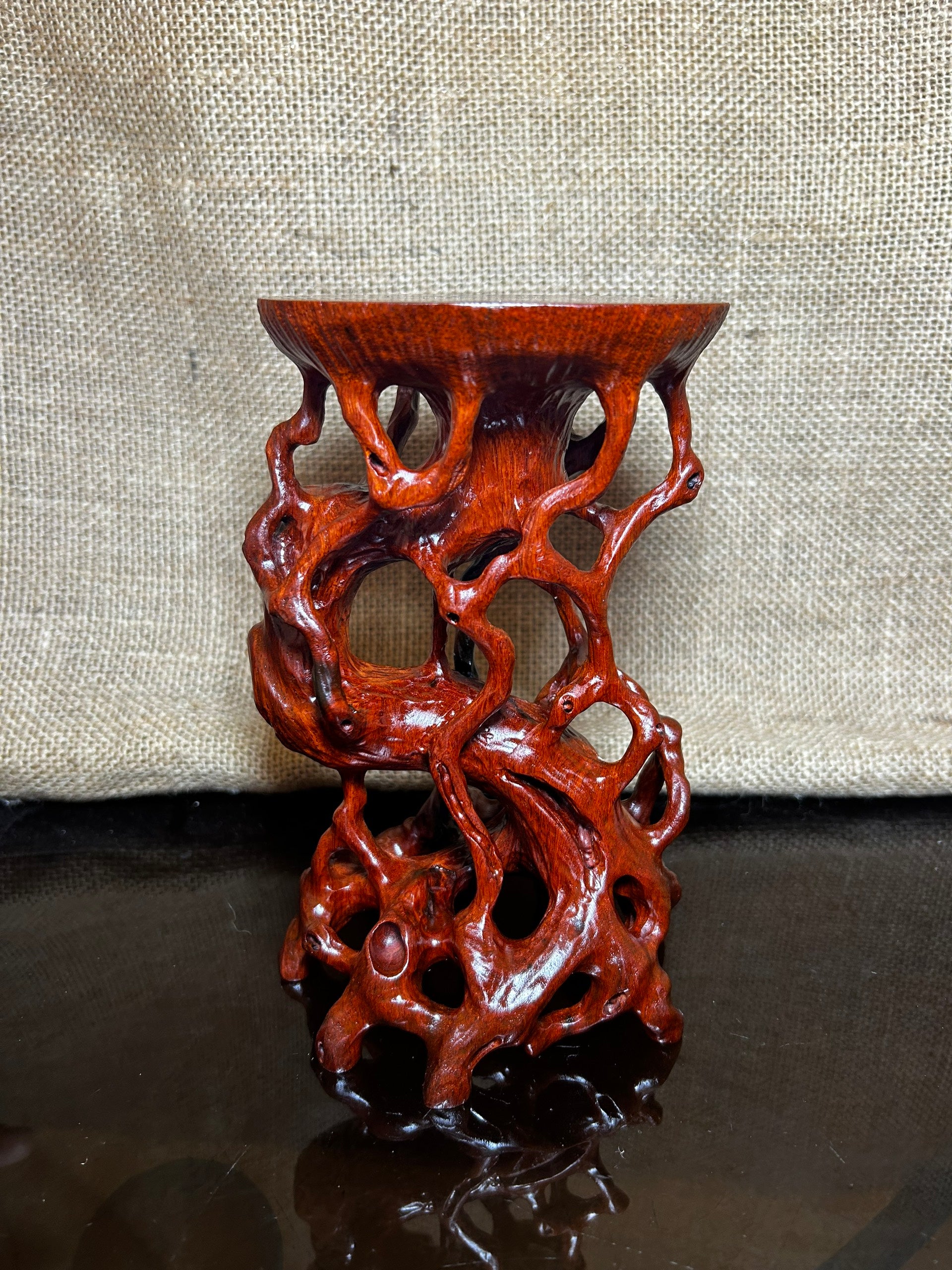 Wood display stand easel made of Padauk, handmade sculpture, core wood, size 7"